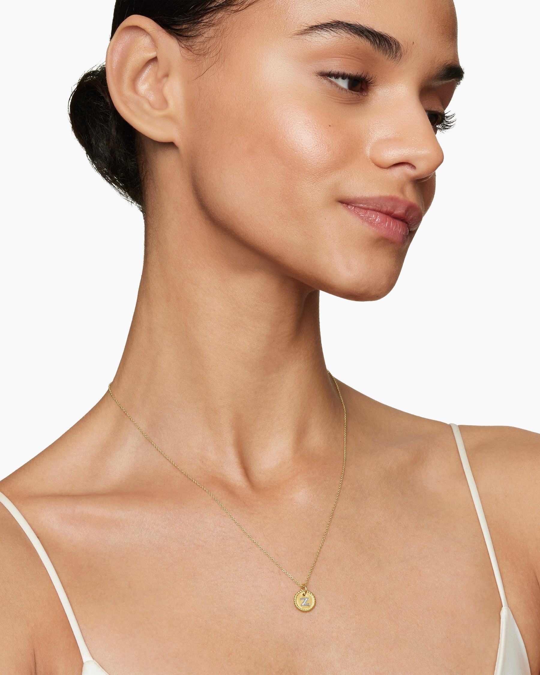 Initial Charm Necklace in 18K Yellow Gold with Diamond Z - Image 6