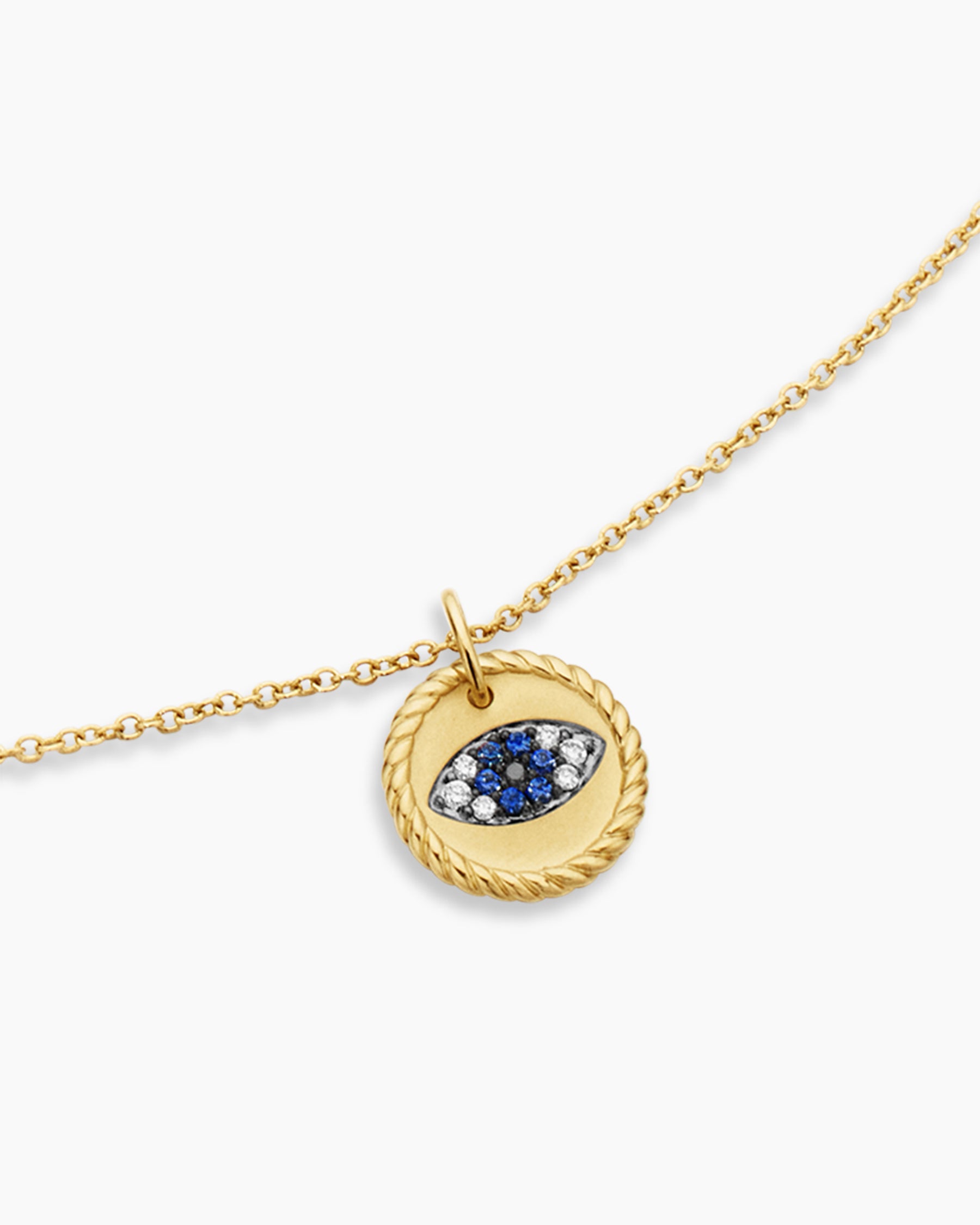 Cable Collectibles Evil Eye Necklace in 18K Yellow Gold with Pavé Blue Sapphires and Diamonds, 11mm - Image 5
