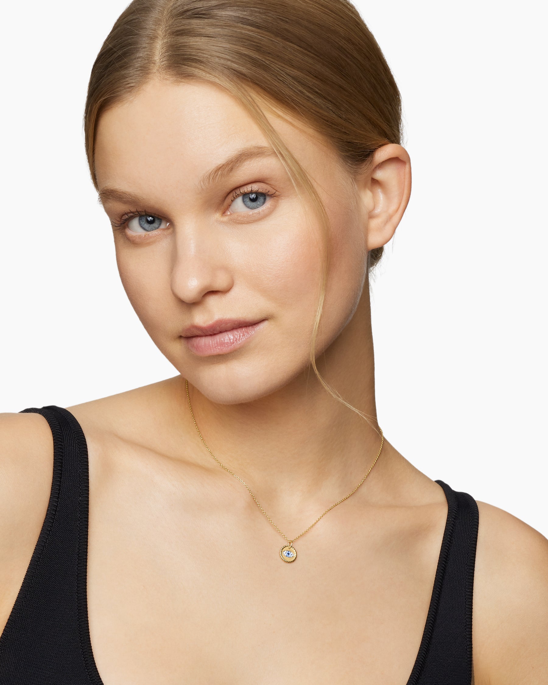 Alternative view of Cable Collectibles Evil Eye Necklace in 18K Yellow Gold with Pavé Blue Sapphires and Diamonds, 11mm