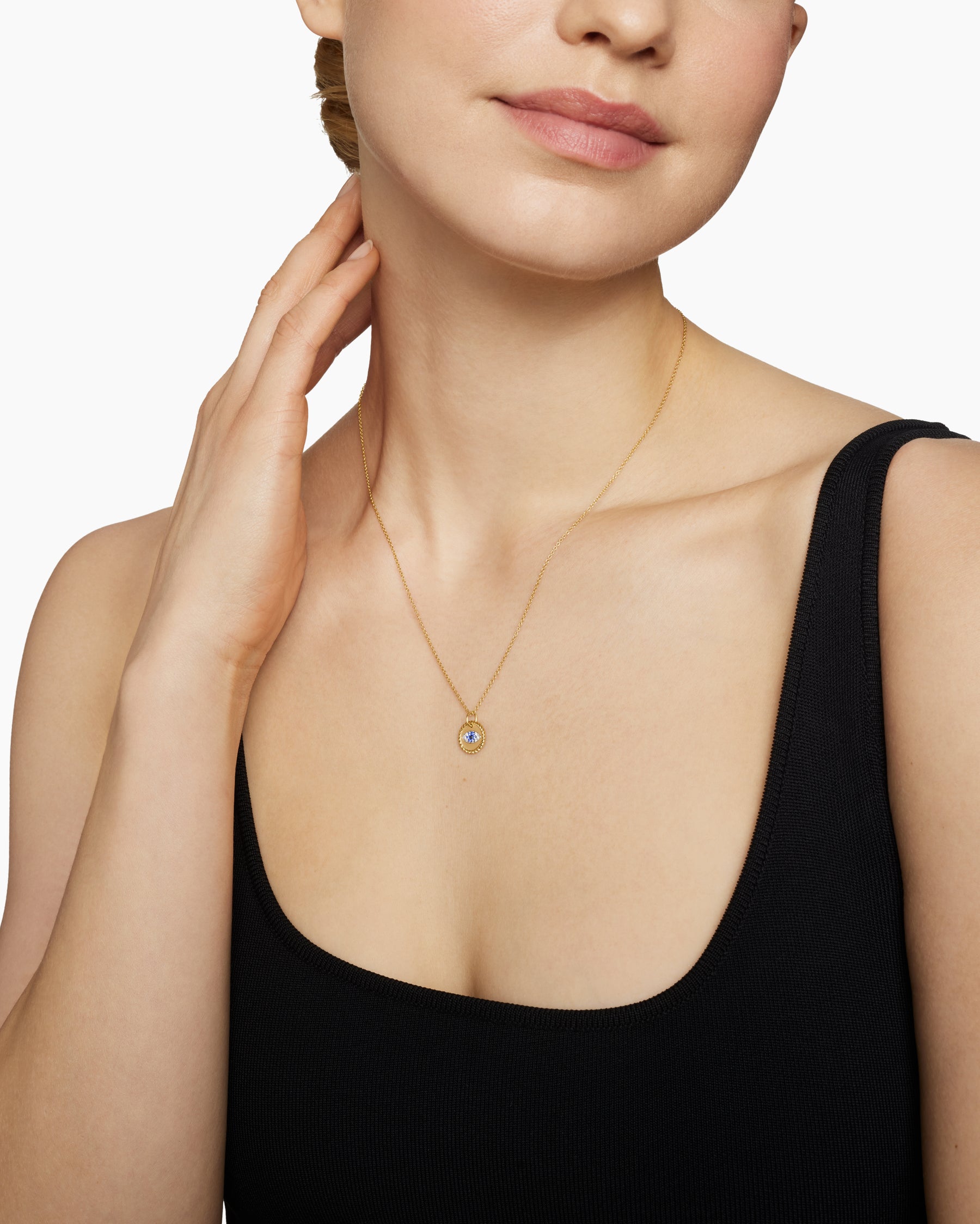 Cable Collectibles Evil Eye Necklace in 18K Yellow Gold with Pavé Blue Sapphires and Diamonds, 11mm - Image 6