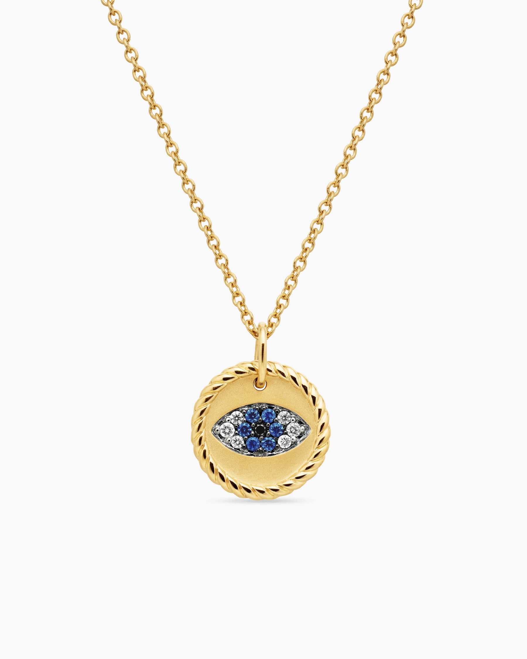 Cable Collectibles Evil Eye Necklace in 18K Yellow Gold with Pavé Blue Sapphires and Diamonds, 11mm