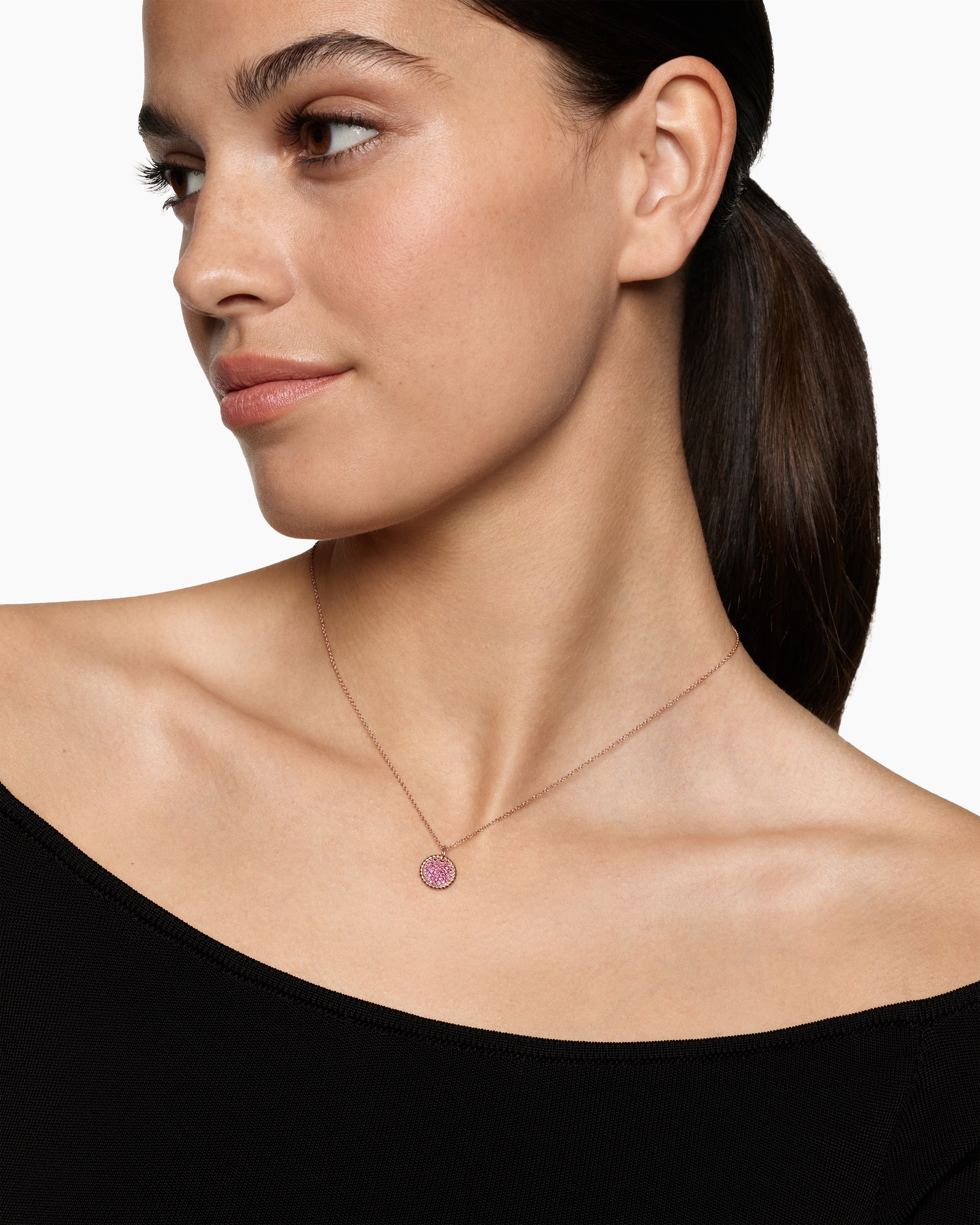 Alternative view of Cable Collectibles Pavé Plate Necklace in 18K Rose Gold with Pink Sapphires, 11mm