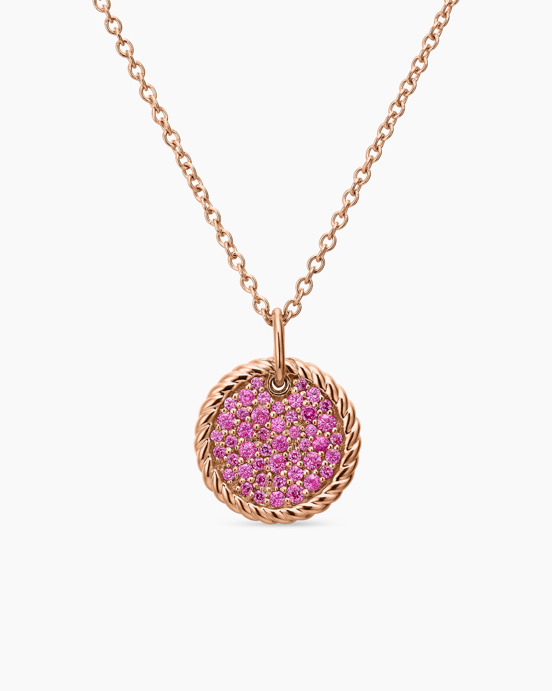 Cable Collectibles Pavé Plate Necklace in 18K Rose Gold with Pink Sapphires, 11mm