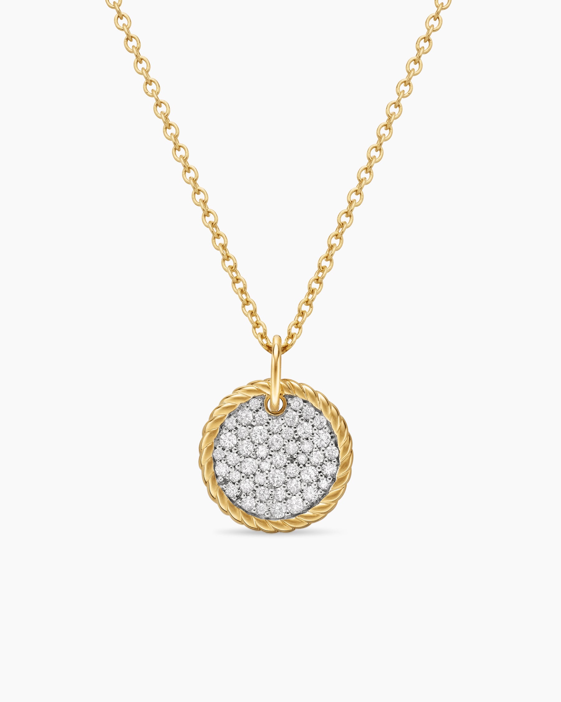 Cable Collectibles Pavé Plate Necklace in 18K Yellow Gold with Diamonds, 11mm