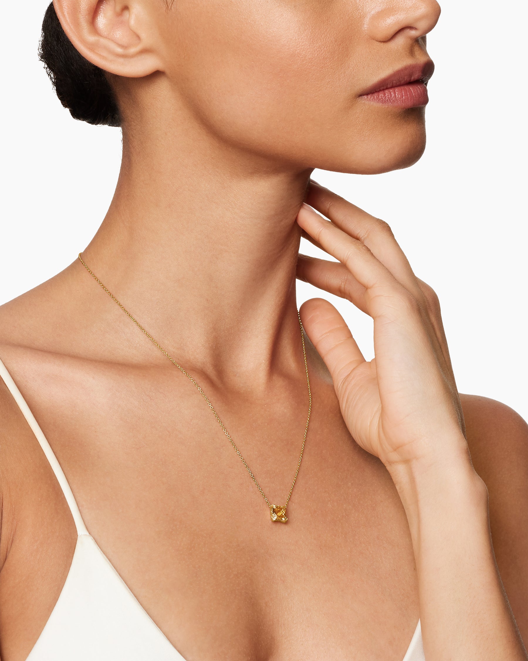 Alternative view of Petite Chatelaine Pendant Necklace in 18K Yellow Gold with Citrine and Diamonds, 7mm