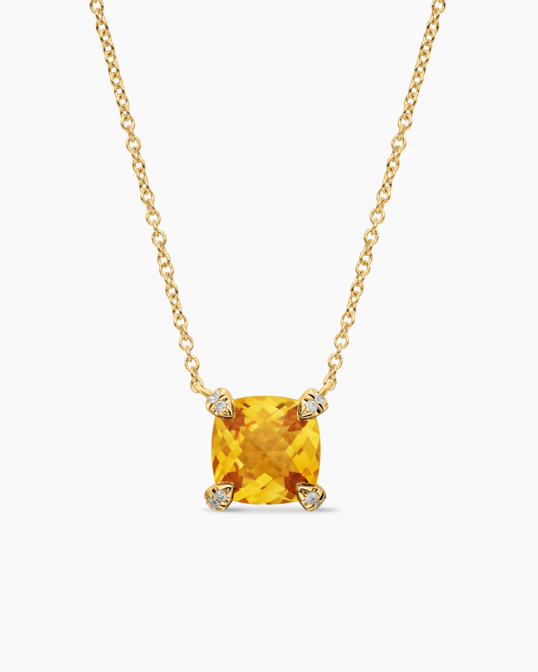 Petite Chatelaine Pendant Necklace in 18K Yellow Gold with Citrine and Diamonds, 7mm