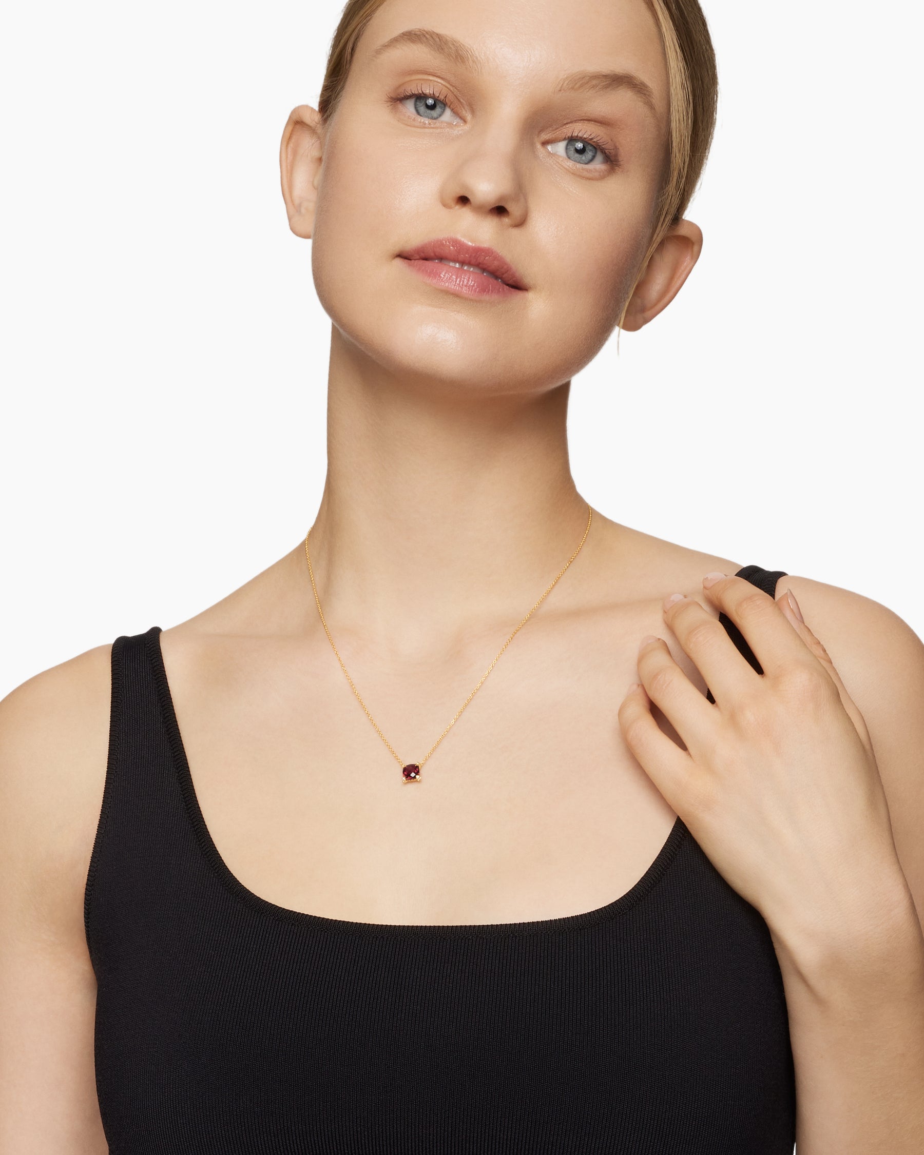 Alternative view of Petite Chatelaine Pendant Necklace in 18K Yellow Gold with Garnet and Diamonds, 7mm