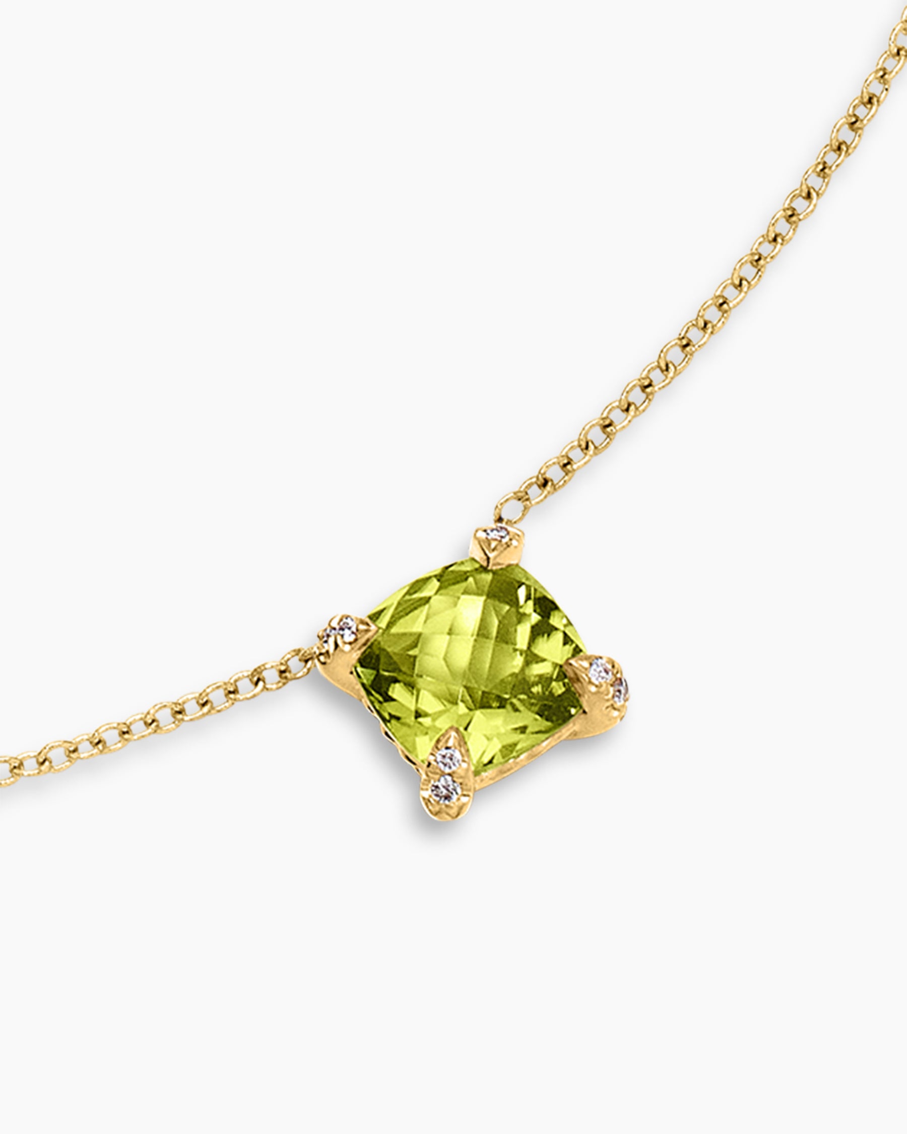 Petite Chatelaine Pendant Necklace in 18K Yellow Gold with Peridot and Diamonds, 7mm - Image 5
