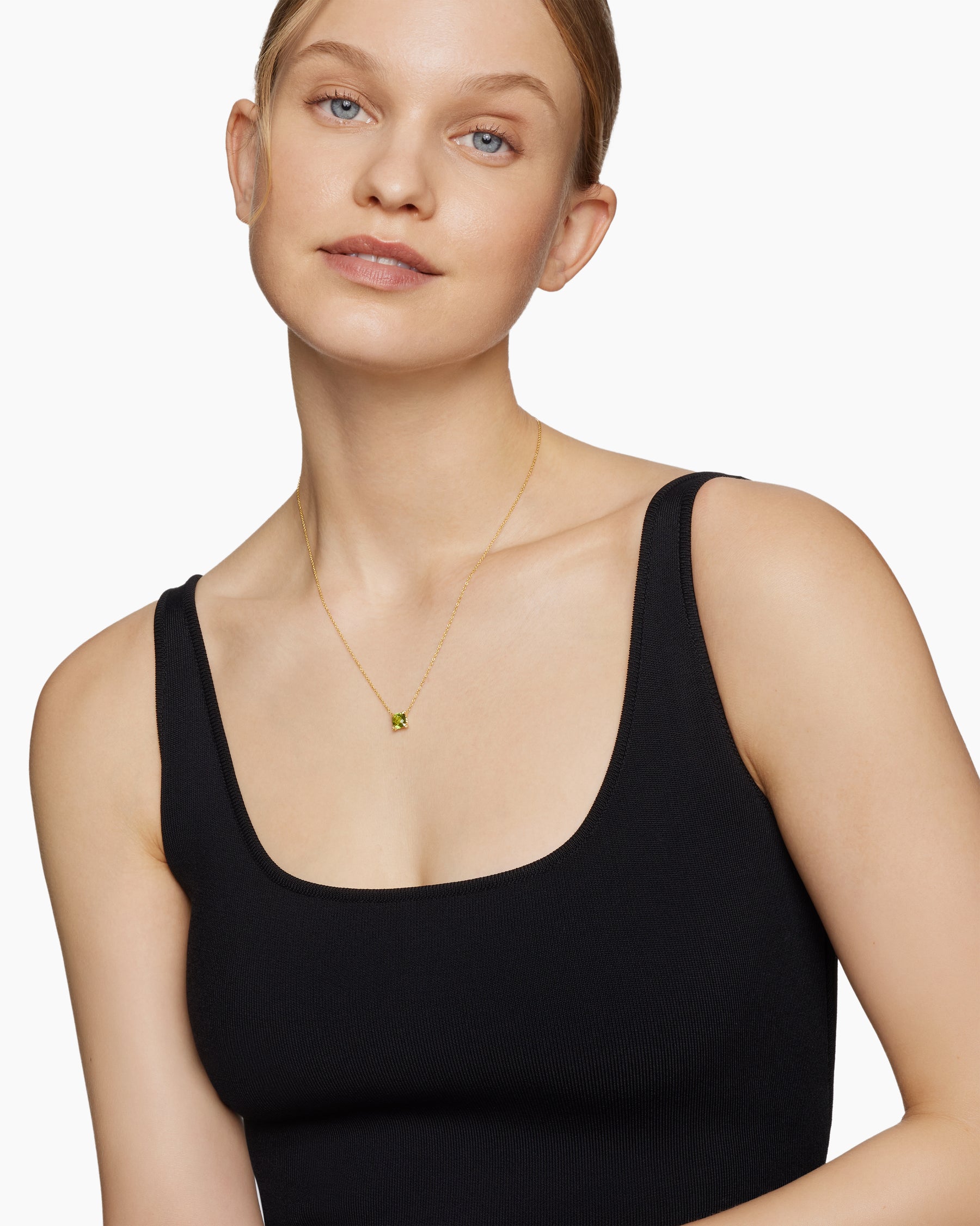 Alternative view of Petite Chatelaine Pendant Necklace in 18K Yellow Gold with Peridot and Diamonds, 7mm