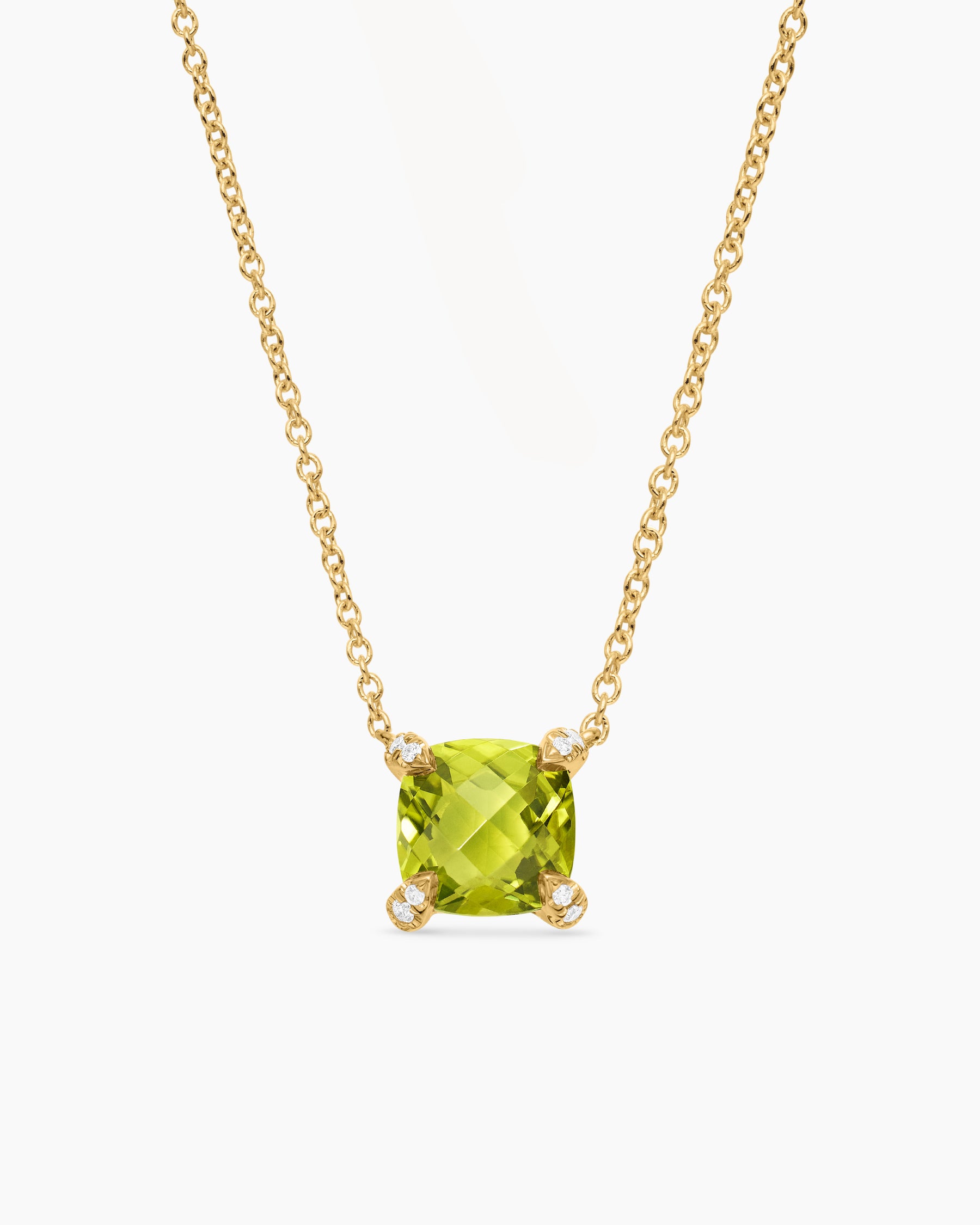 Petite Chatelaine Pendant Necklace in 18K Yellow Gold with Peridot and Diamonds, 7mm