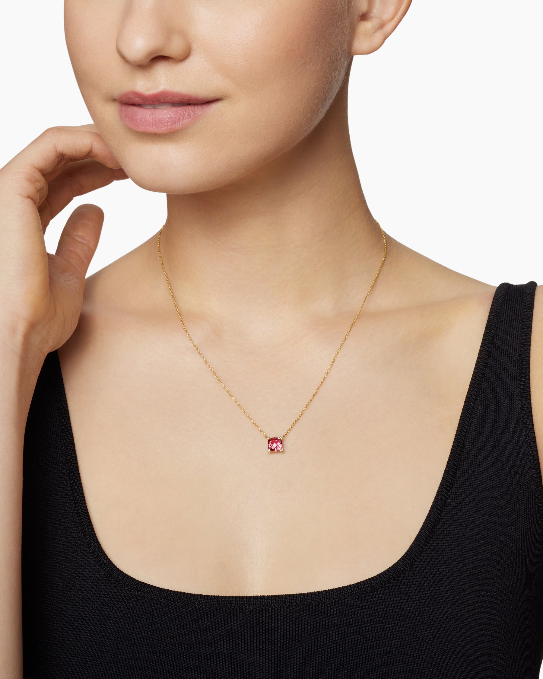 Petite Chatelaine Pendant Necklace in 18K Yellow Gold with Pink Tourmaline and Diamonds, 7mm - Image 6
