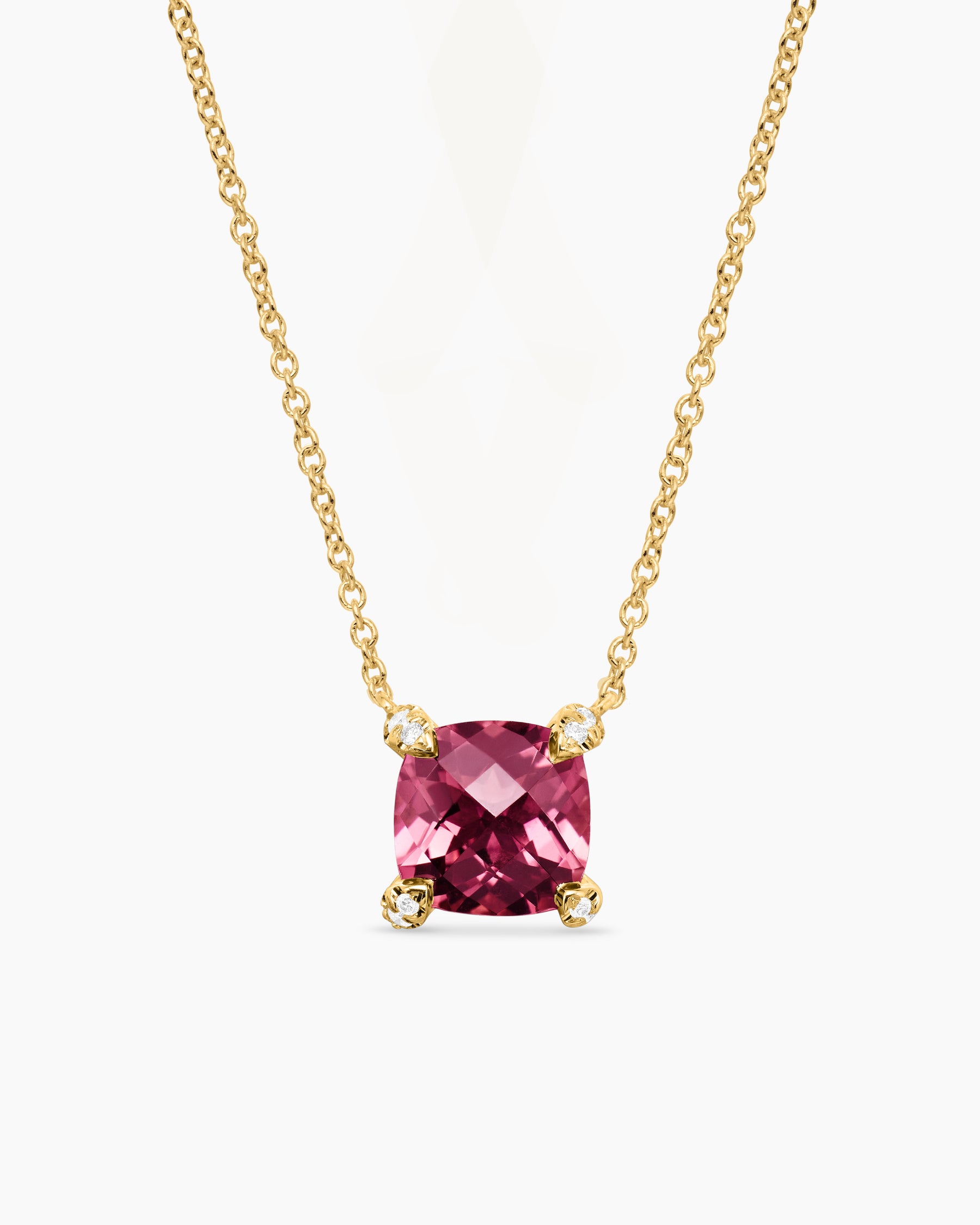 Petite Chatelaine Pendant Necklace in 18K Yellow Gold with Pink Tourmaline and Diamonds, 7mm