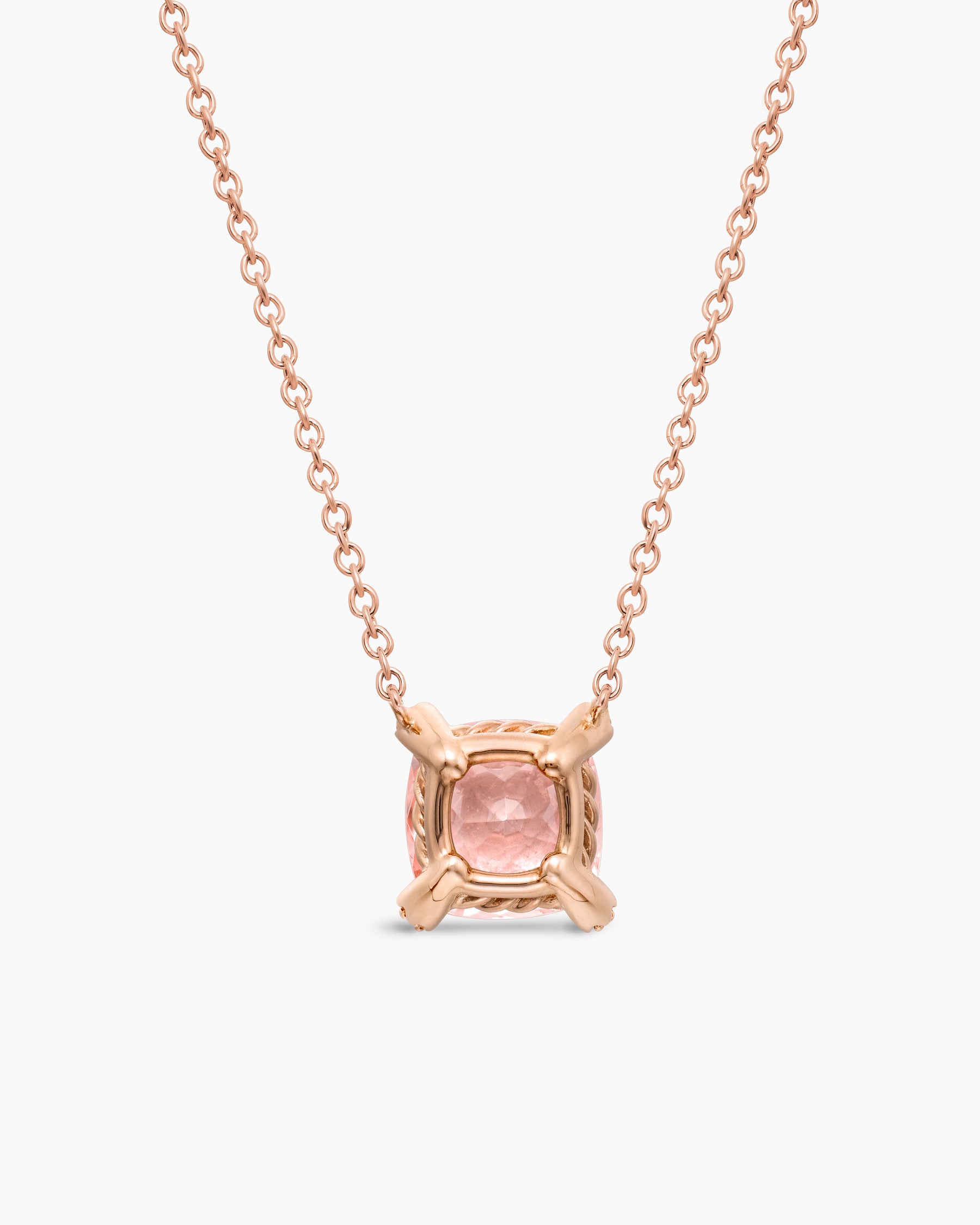 Petite Chatelaine Pendant Necklace in 18K Rose Gold with Morganite and Diamonds, 7mm - Image 4