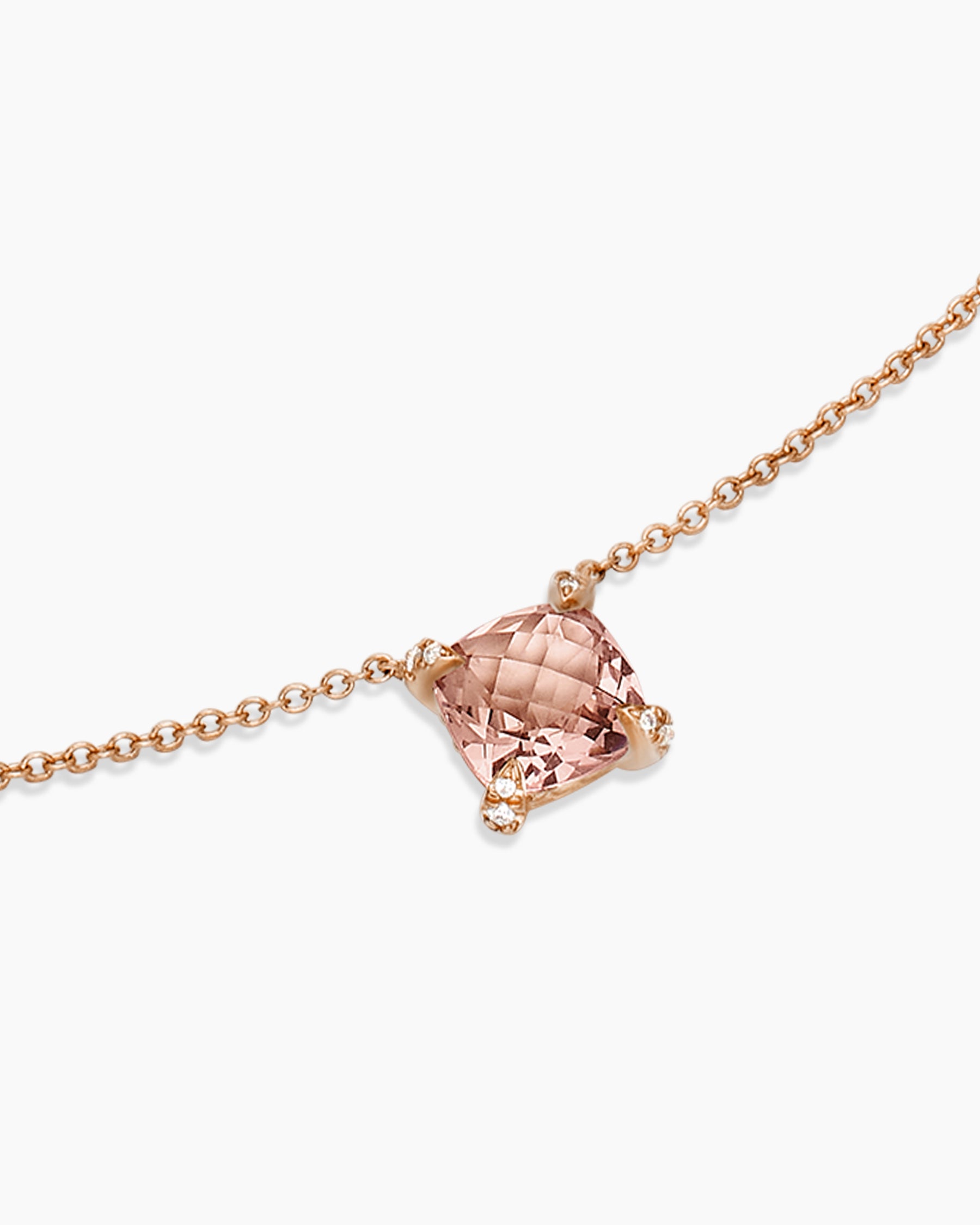 Petite Chatelaine Pendant Necklace in 18K Rose Gold with Morganite and Diamonds, 7mm - Image 5
