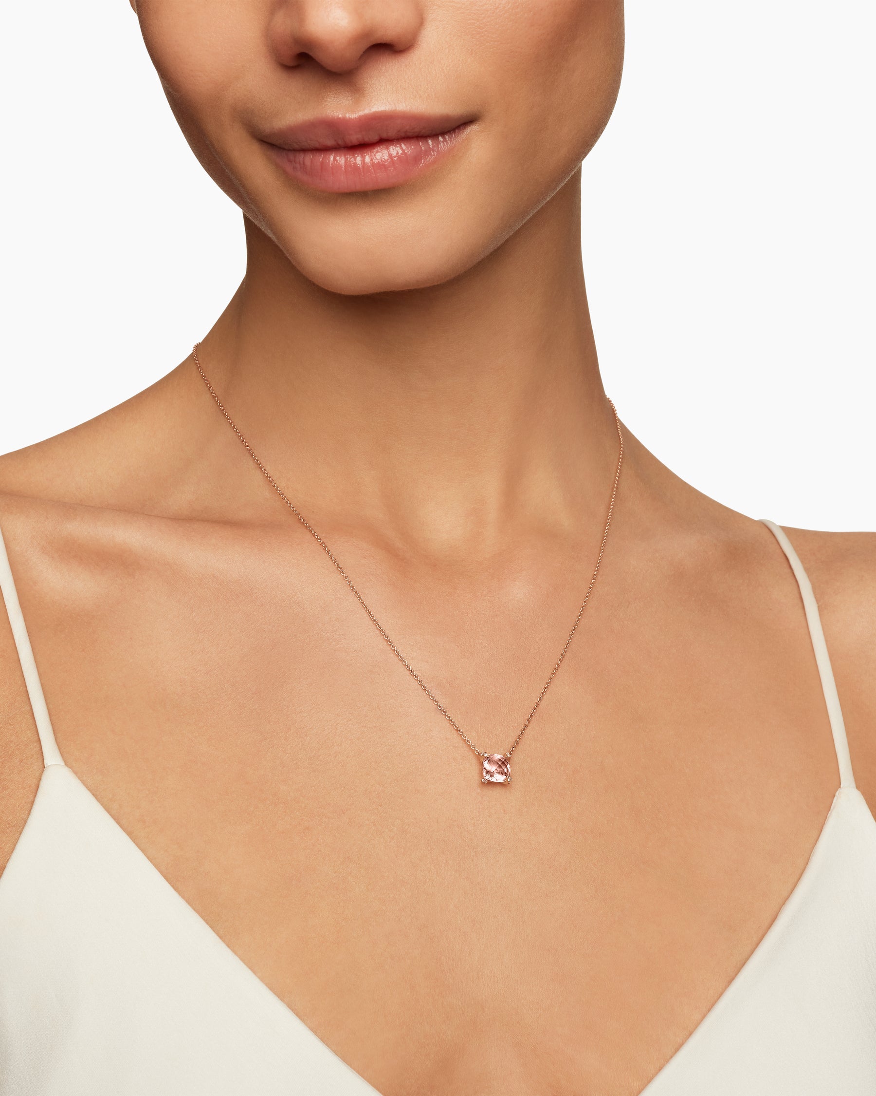 Petite Chatelaine Pendant Necklace in 18K Rose Gold with Morganite and Diamonds, 7mm - Image 6