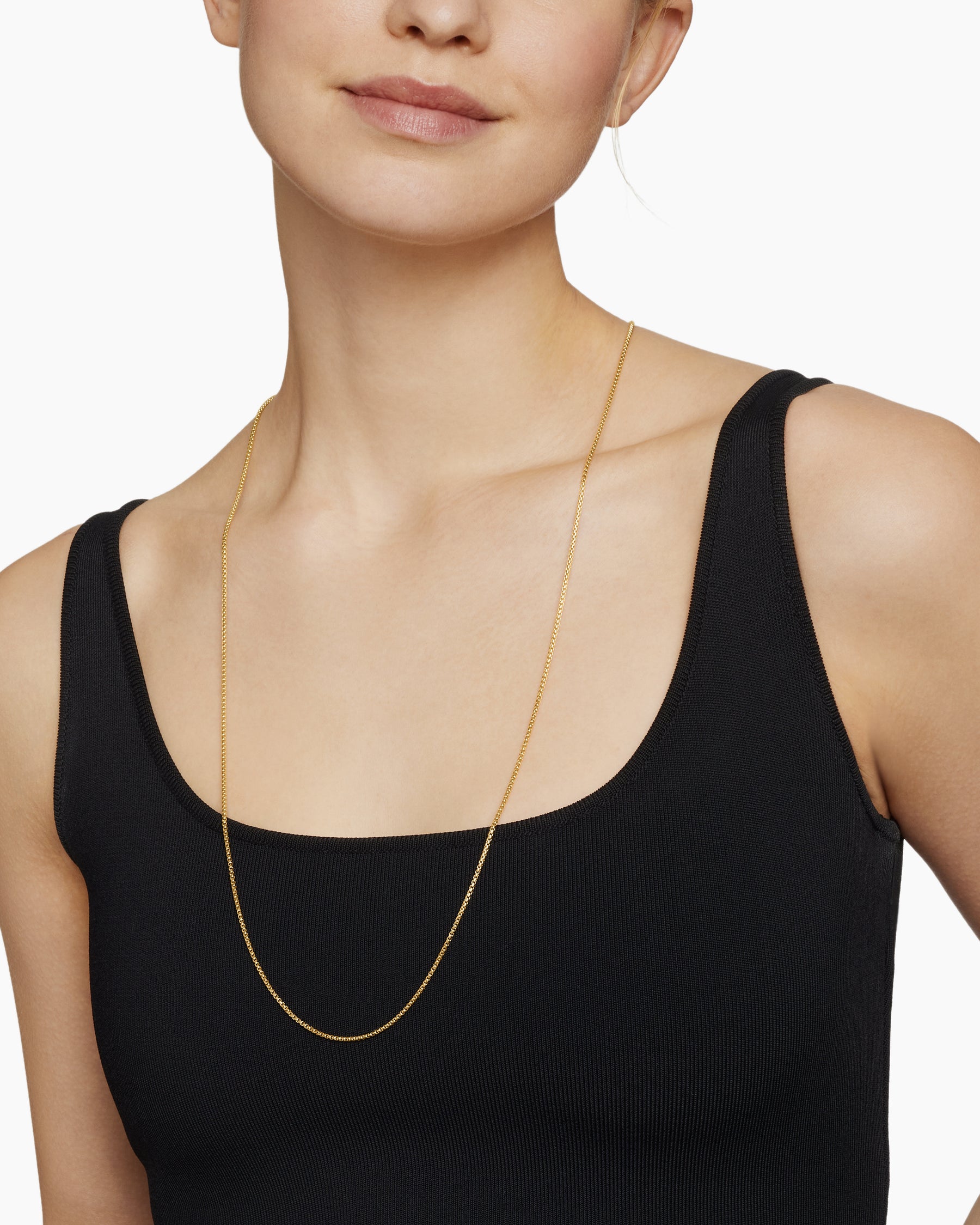 Alternative view of Box Chain Slider Necklace in 18K Yellow Gold, 1.7mm