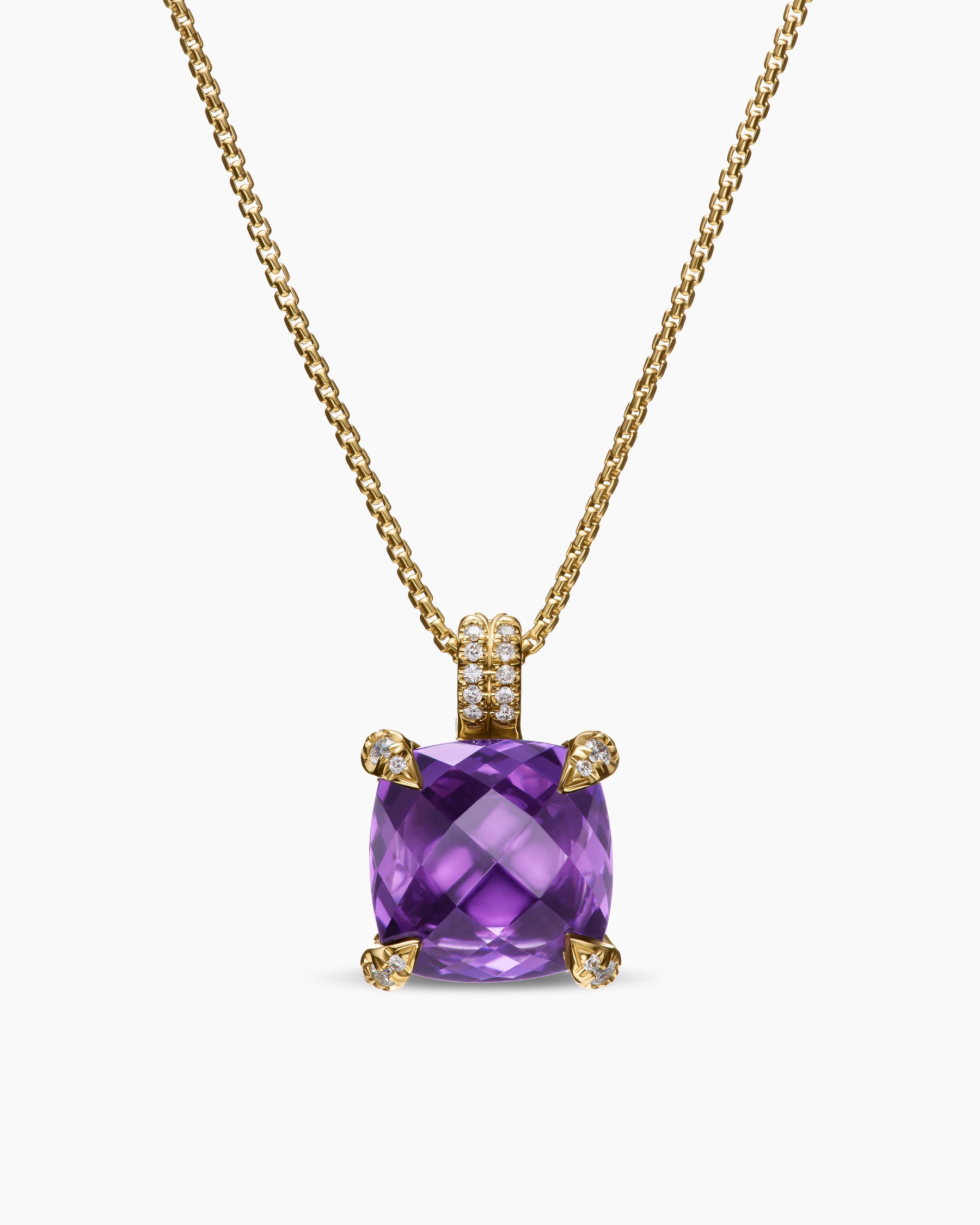 Chatelaine Pendant Necklace in 18K Yellow Gold with Amethyst and Diamonds, 11mm