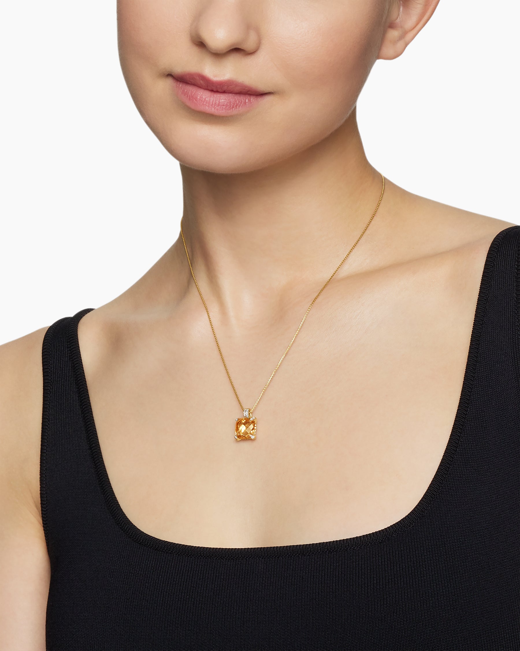 Alternative view of Chatelaine Pendant Necklace in 18K Yellow Gold with Citrine and Diamonds, 11mm