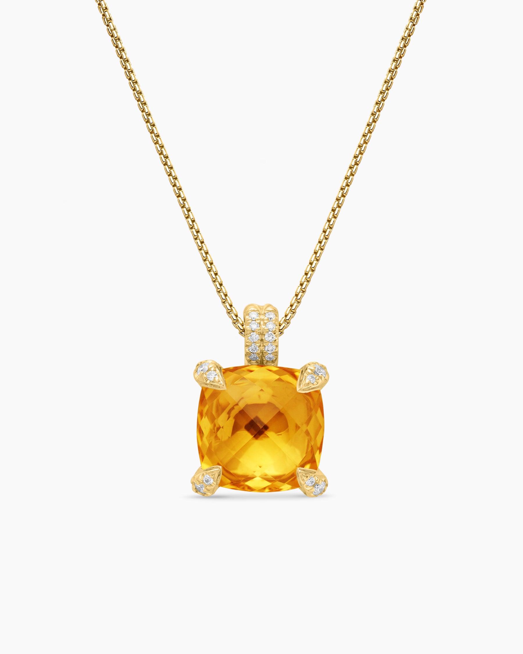 Chatelaine Pendant Necklace in 18K Yellow Gold with Citrine and Diamonds, 11mm