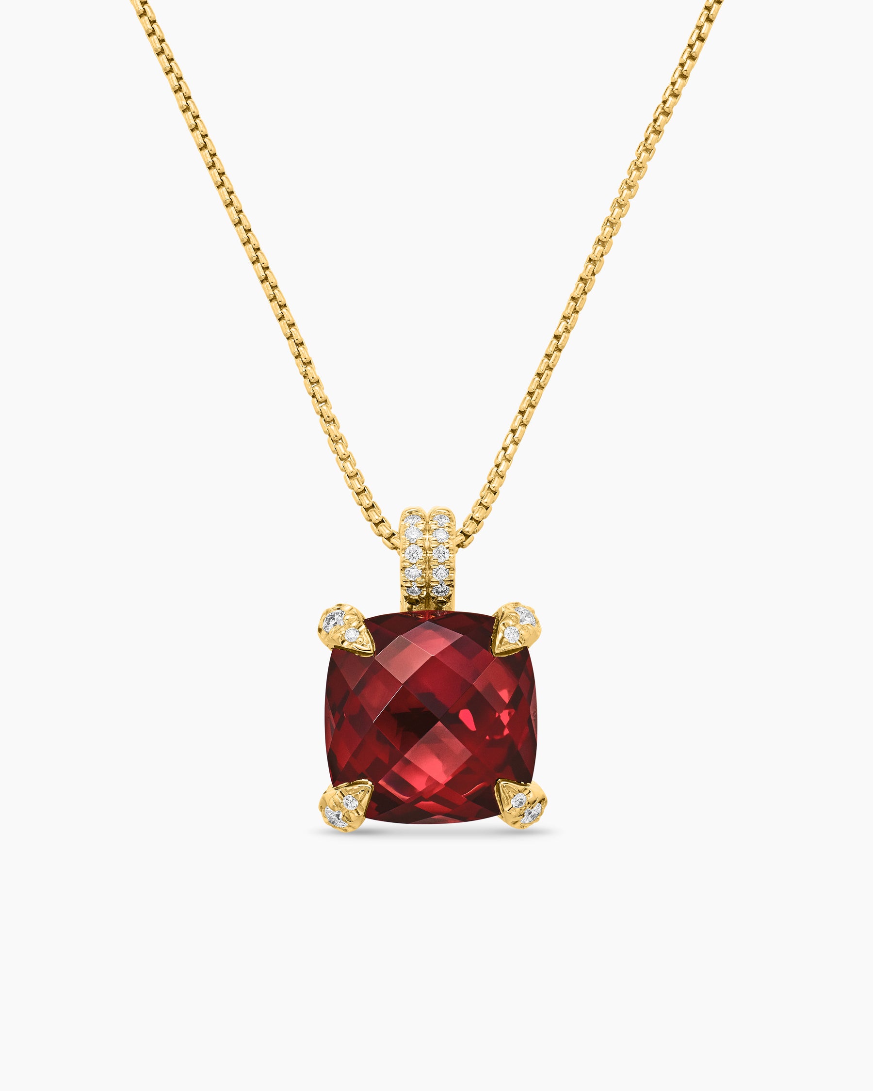 Chatelaine Pendant Necklace in 18K Yellow Gold with Garnet and Diamonds, 11mm