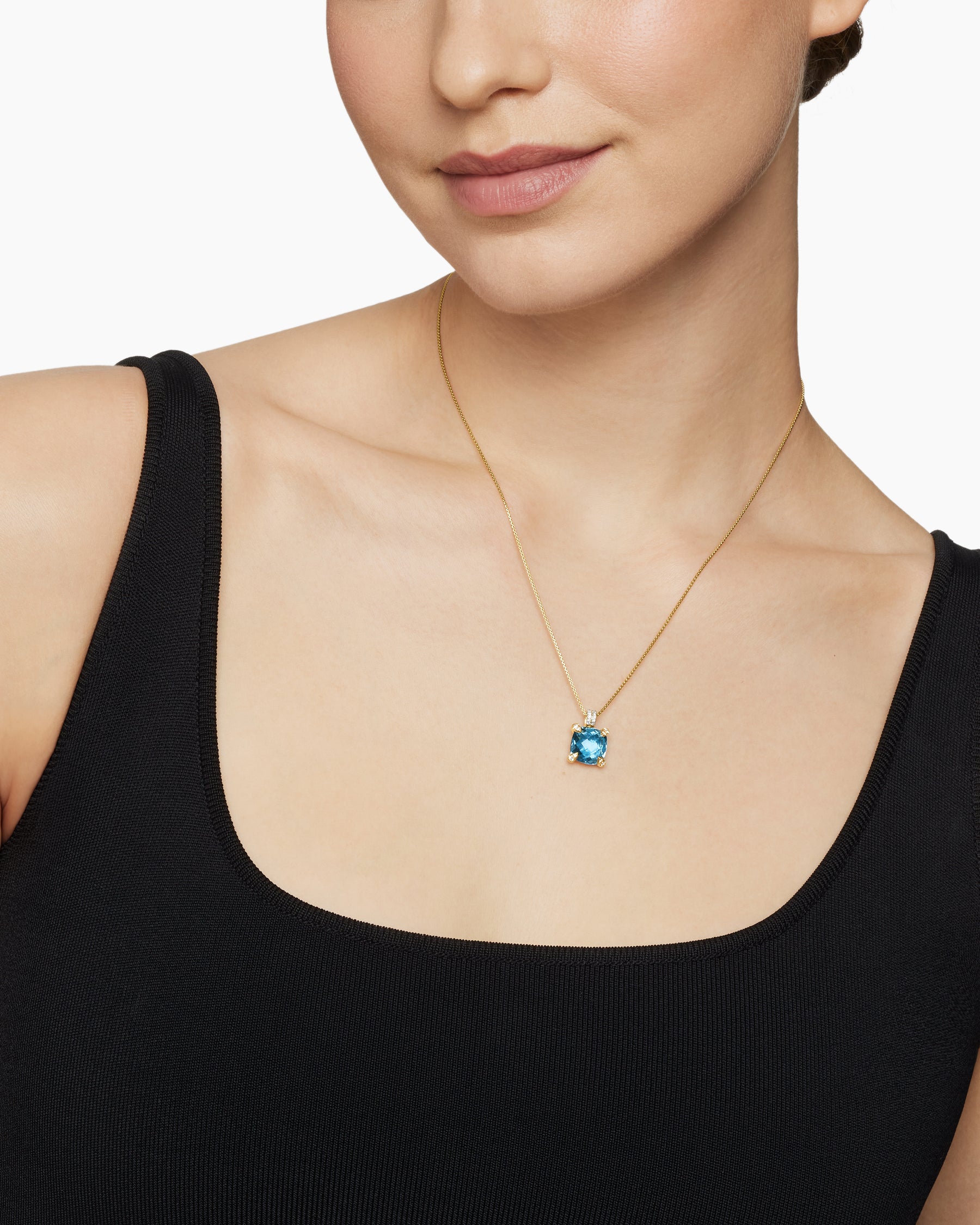 Alternative view of Chatelaine Pendant Necklace in 18K Yellow Gold with Hampton Blue Topaz and Diamonds, 11mm