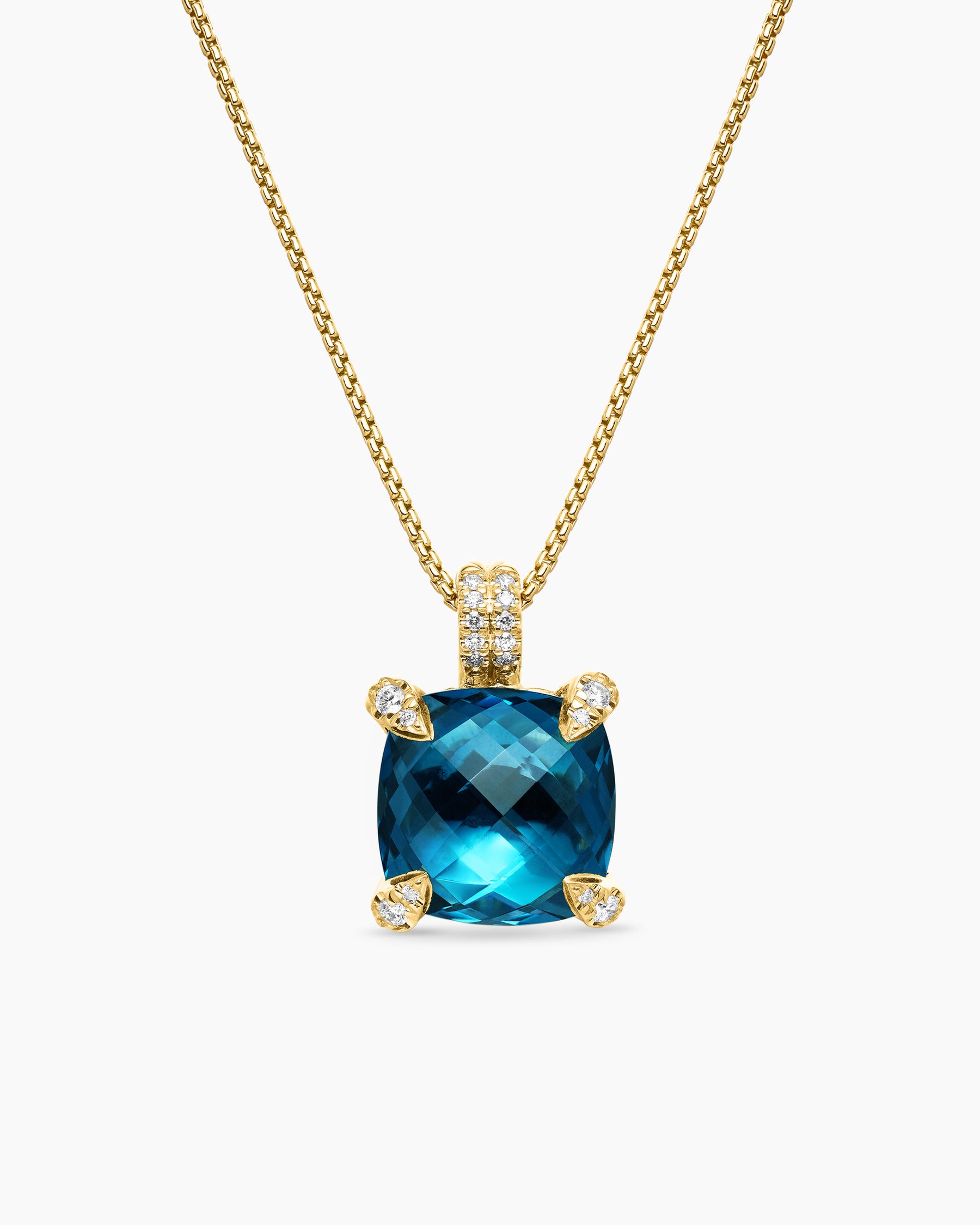 Chatelaine Pendant Necklace in 18K Yellow Gold with Hampton Blue Topaz and Diamonds, 11mm
