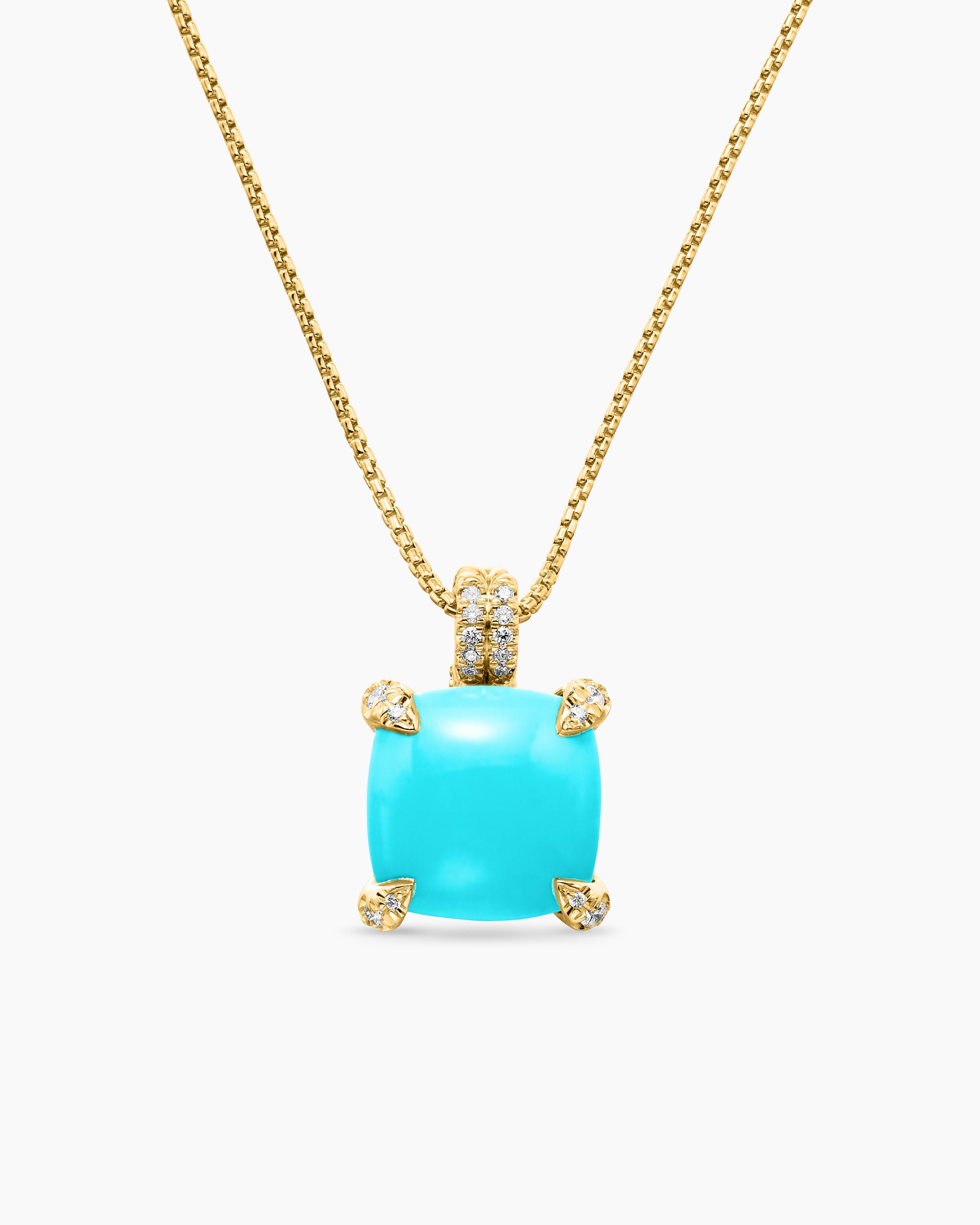 Chatelaine Pendant Necklace in 18K Yellow Gold with Turquoise and Diamonds, 11mm