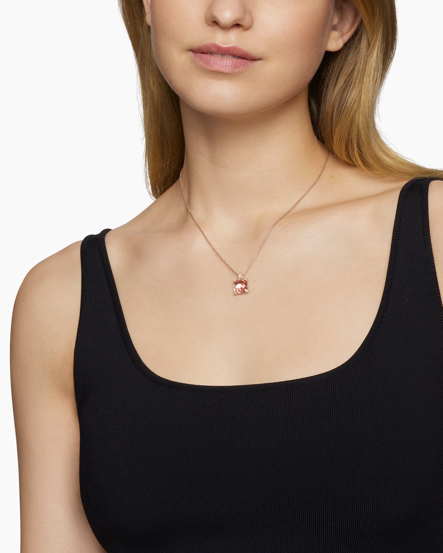 Alternative view of Chatelaine Pendant Necklace in 18K Rose Gold with Morganite and Diamonds, 11mm