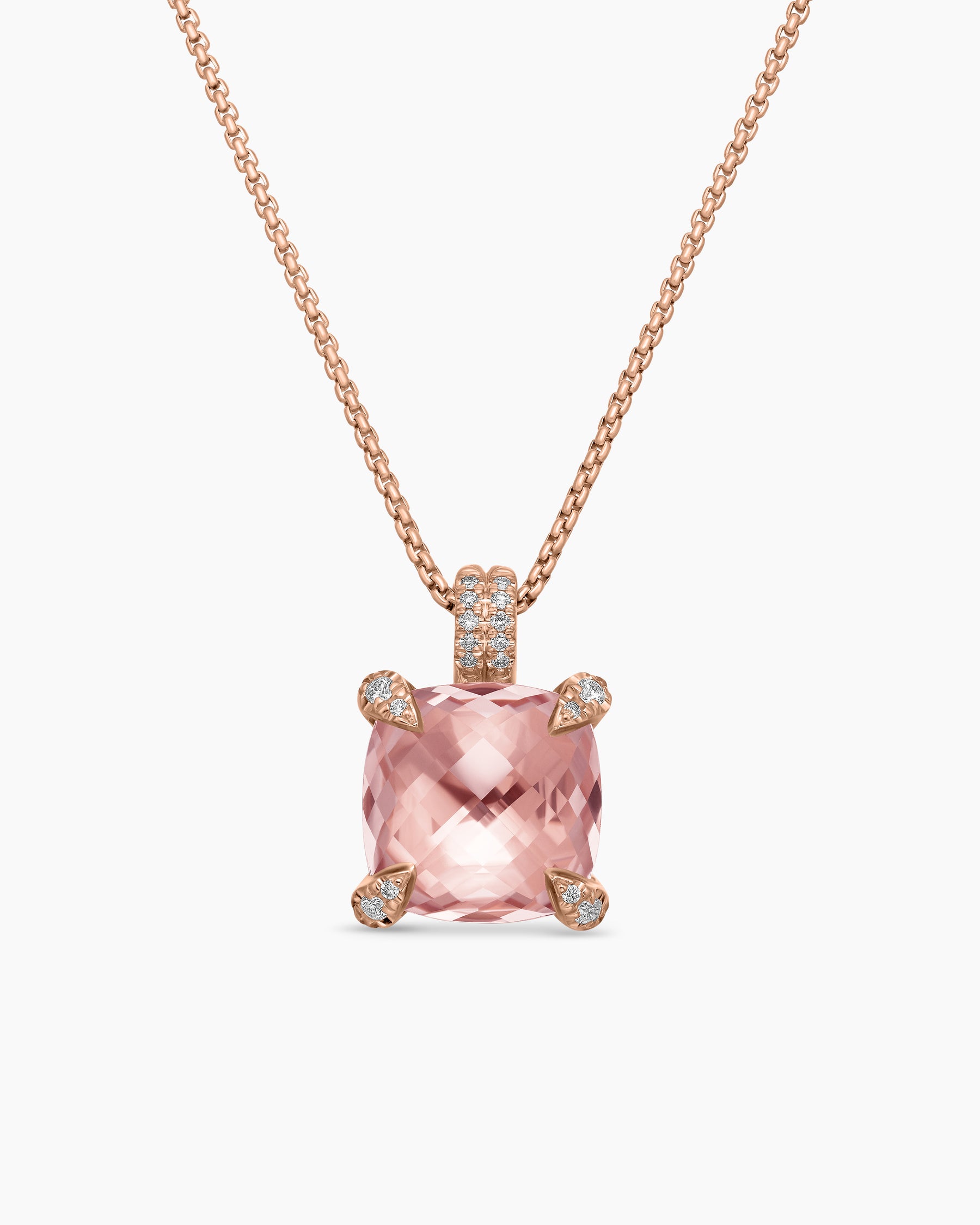 Chatelaine Pendant Necklace in 18K Rose Gold with Morganite and Diamonds, 11mm