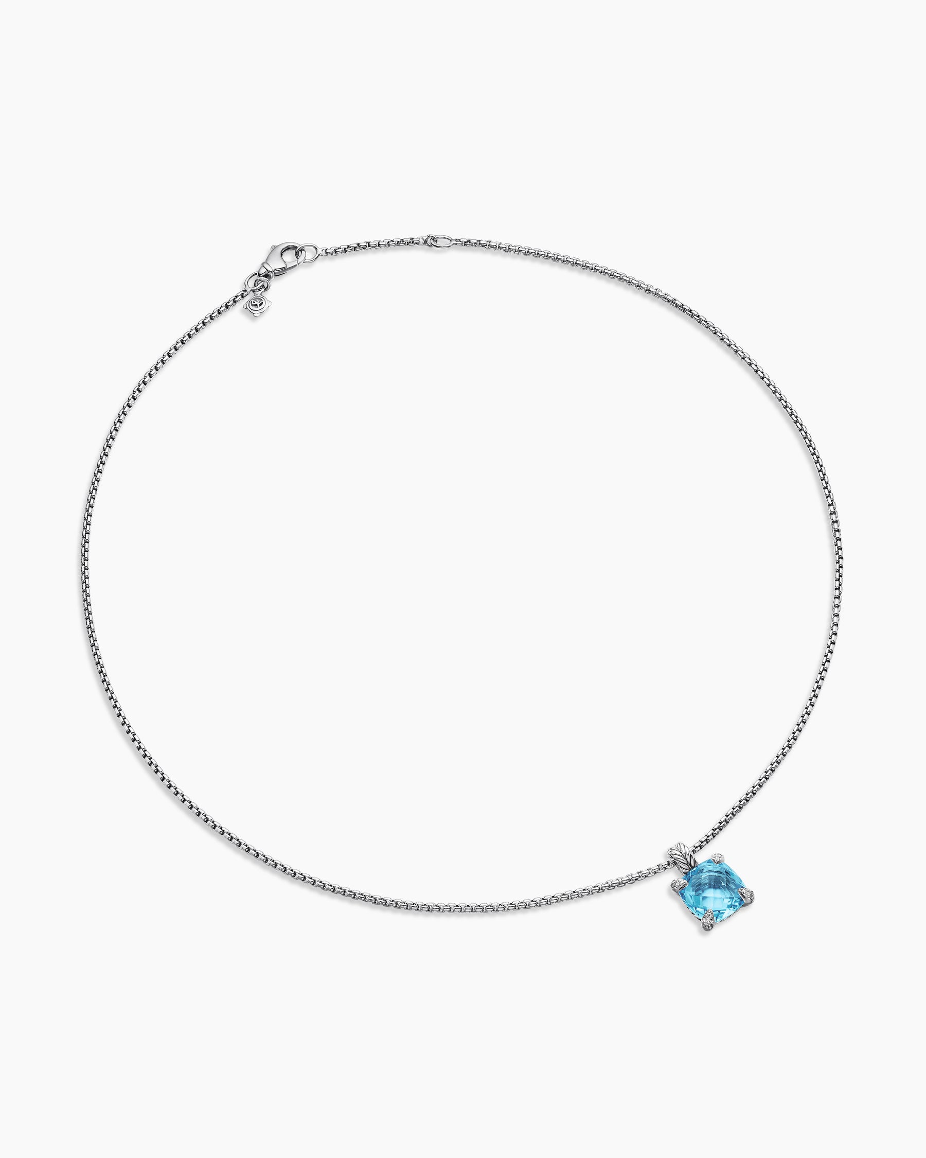 Chatelaine Pendant Necklace in Sterling Silver with Blue Topaz and Diamonds, 11mm - Image 3