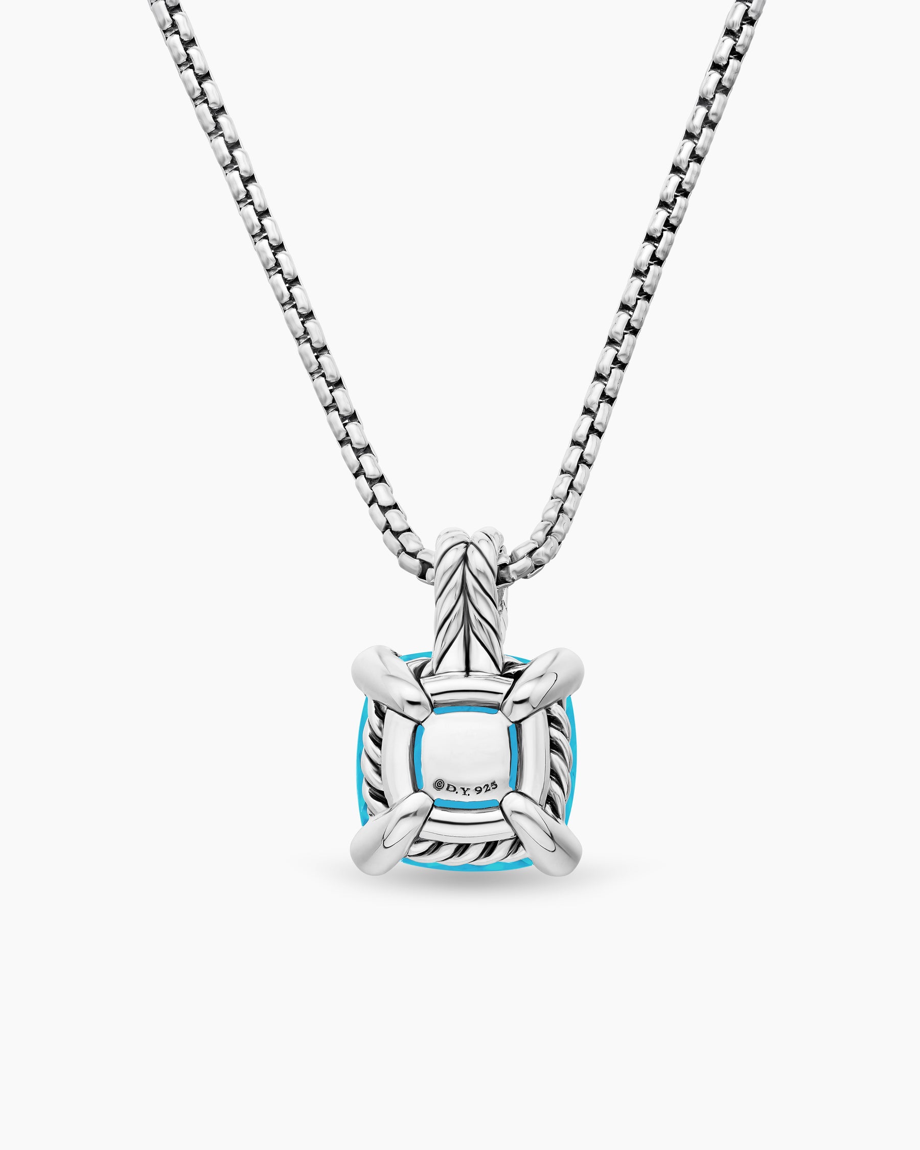 Chatelaine Pendant Necklace in Sterling Silver with Blue Topaz and Diamonds, 11mm - Image 4