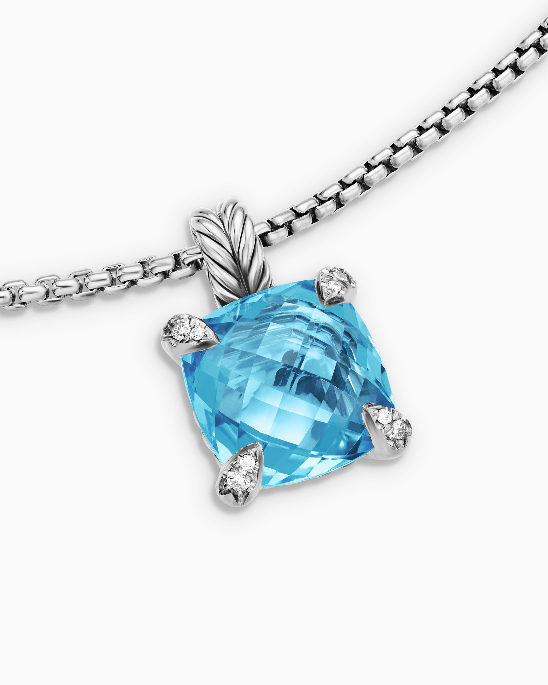 Chatelaine Pendant Necklace in Sterling Silver with Blue Topaz and Diamonds, 11mm - Image 5