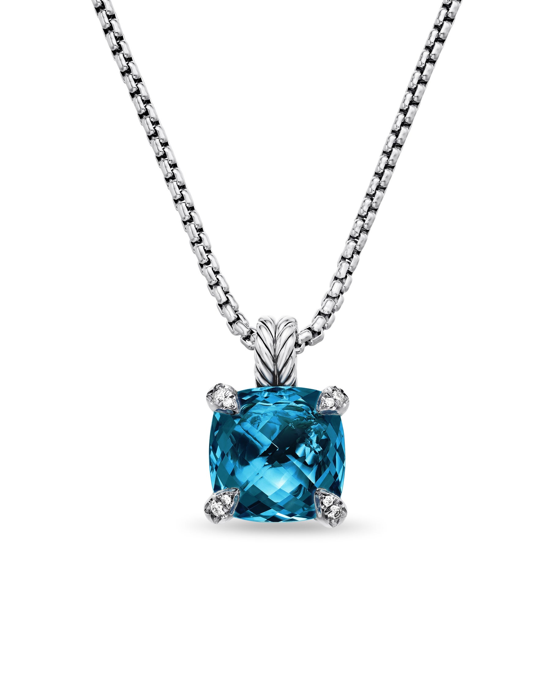 Chatelaine Pendant Necklace in Sterling Silver with Hampton Blue Topaz and Diamonds, 11mm