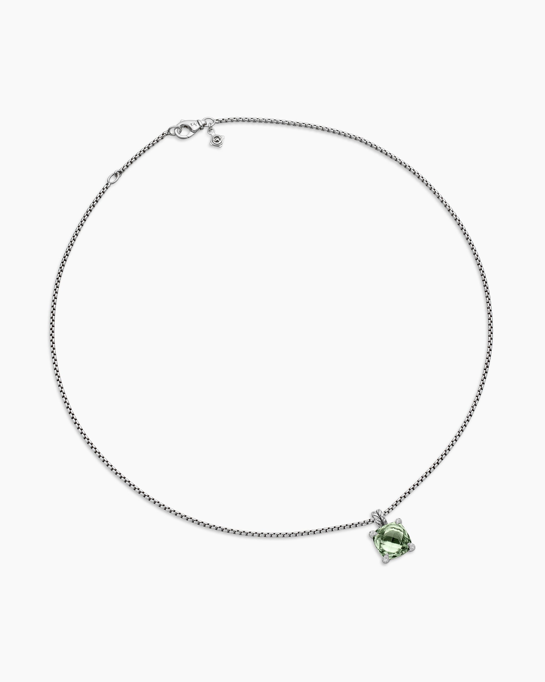Chatelaine Pendant Necklace in Sterling Silver with Prasiolte and Diamonds, 11mm - Image 3