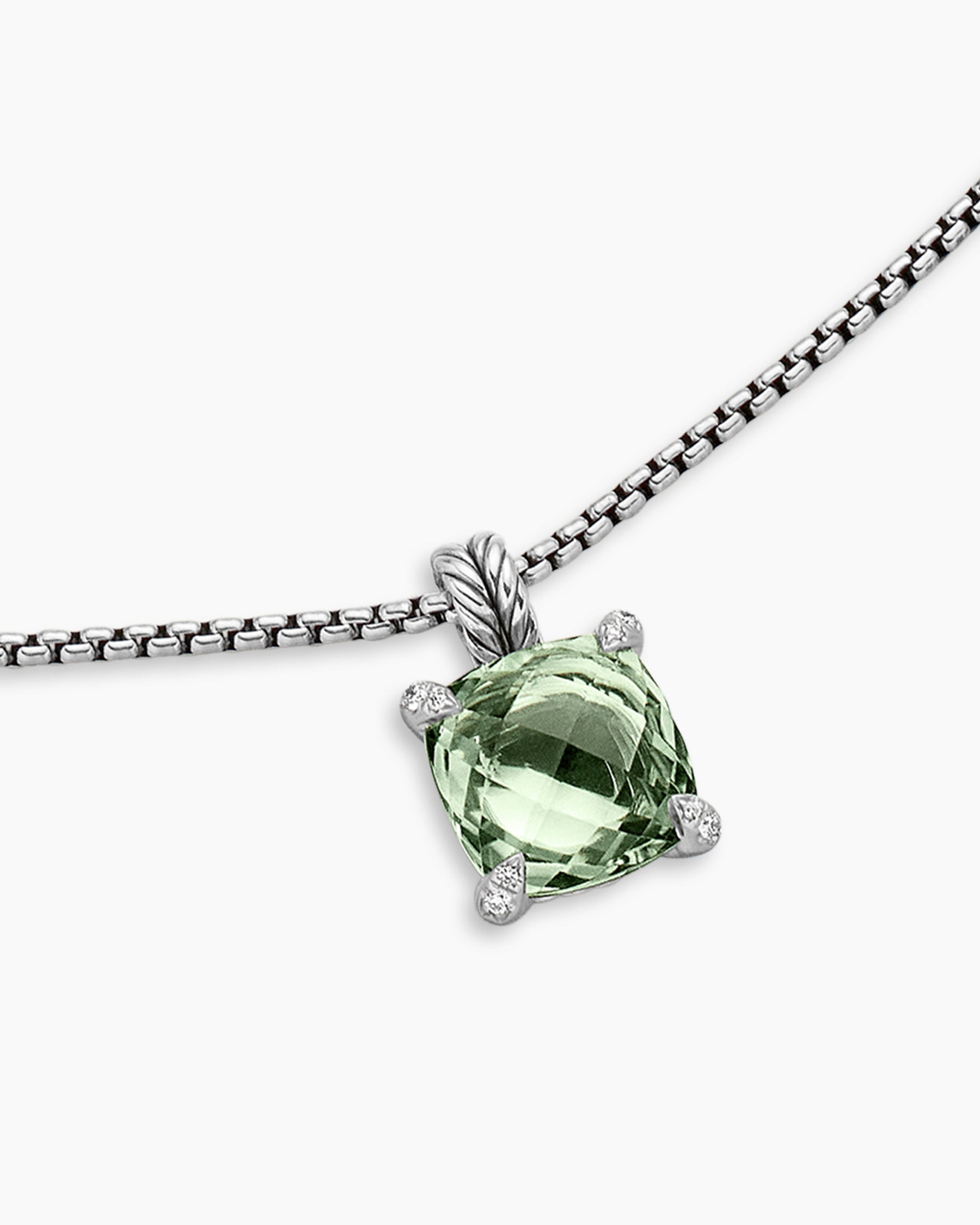 Chatelaine Pendant Necklace in Sterling Silver with Prasiolte and Diamonds, 11mm - Image 5