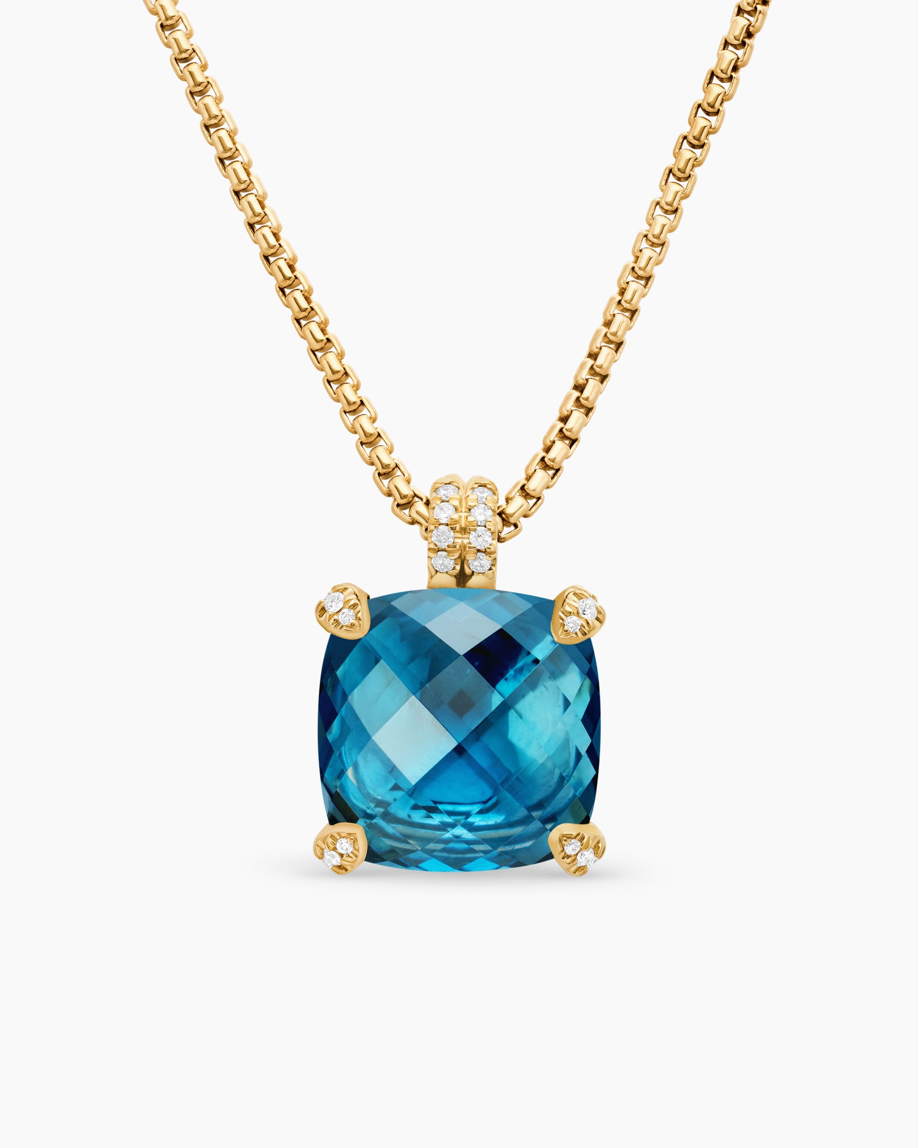 Chatelaine Pendant Necklace in 18K Yellow Gold with Hampton Blue Topaz and Diamonds, 14mm