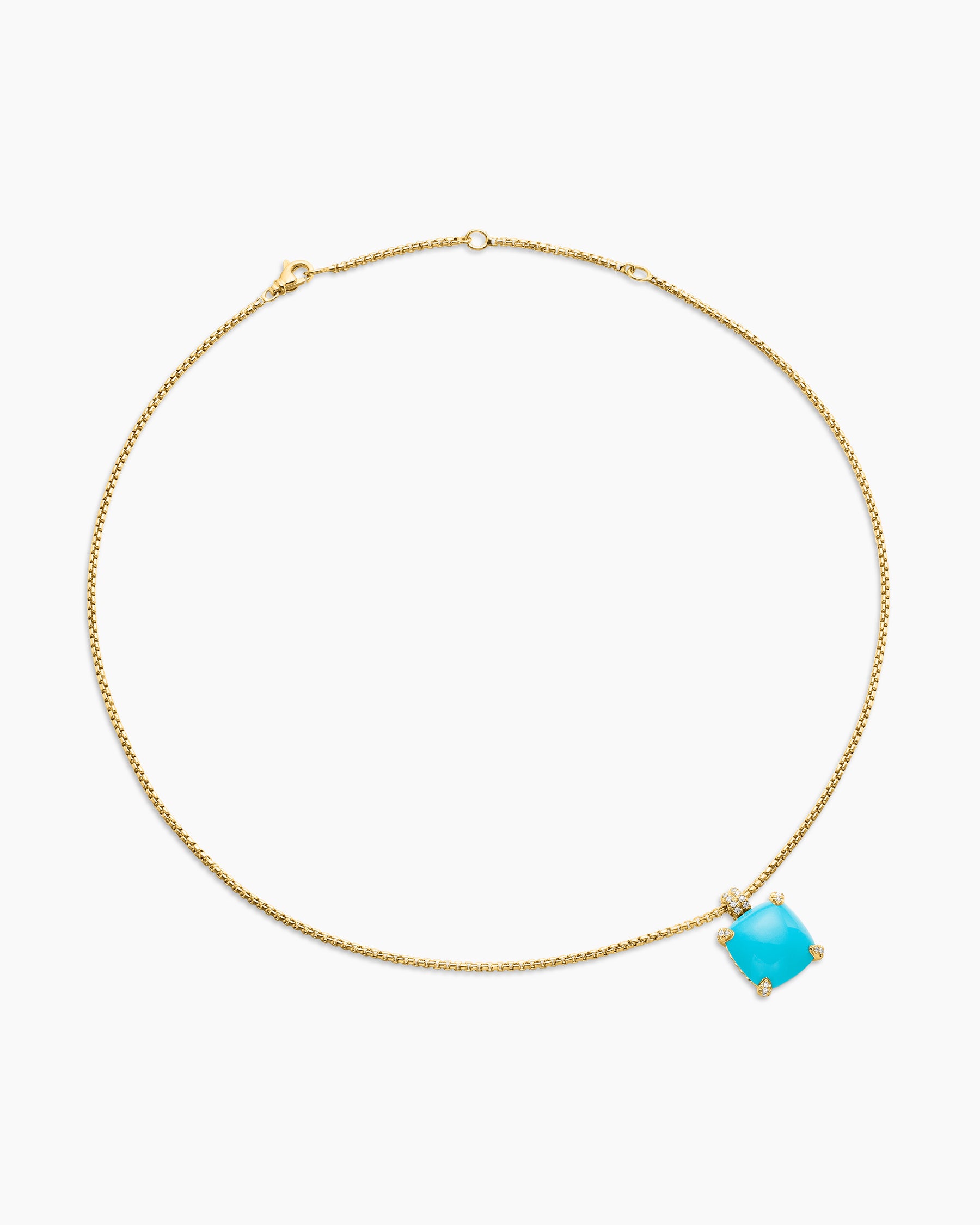 Chatelaine Pendant Necklace in 18K Yellow Gold with Turquoise and Diamonds, 14mm - Image 3