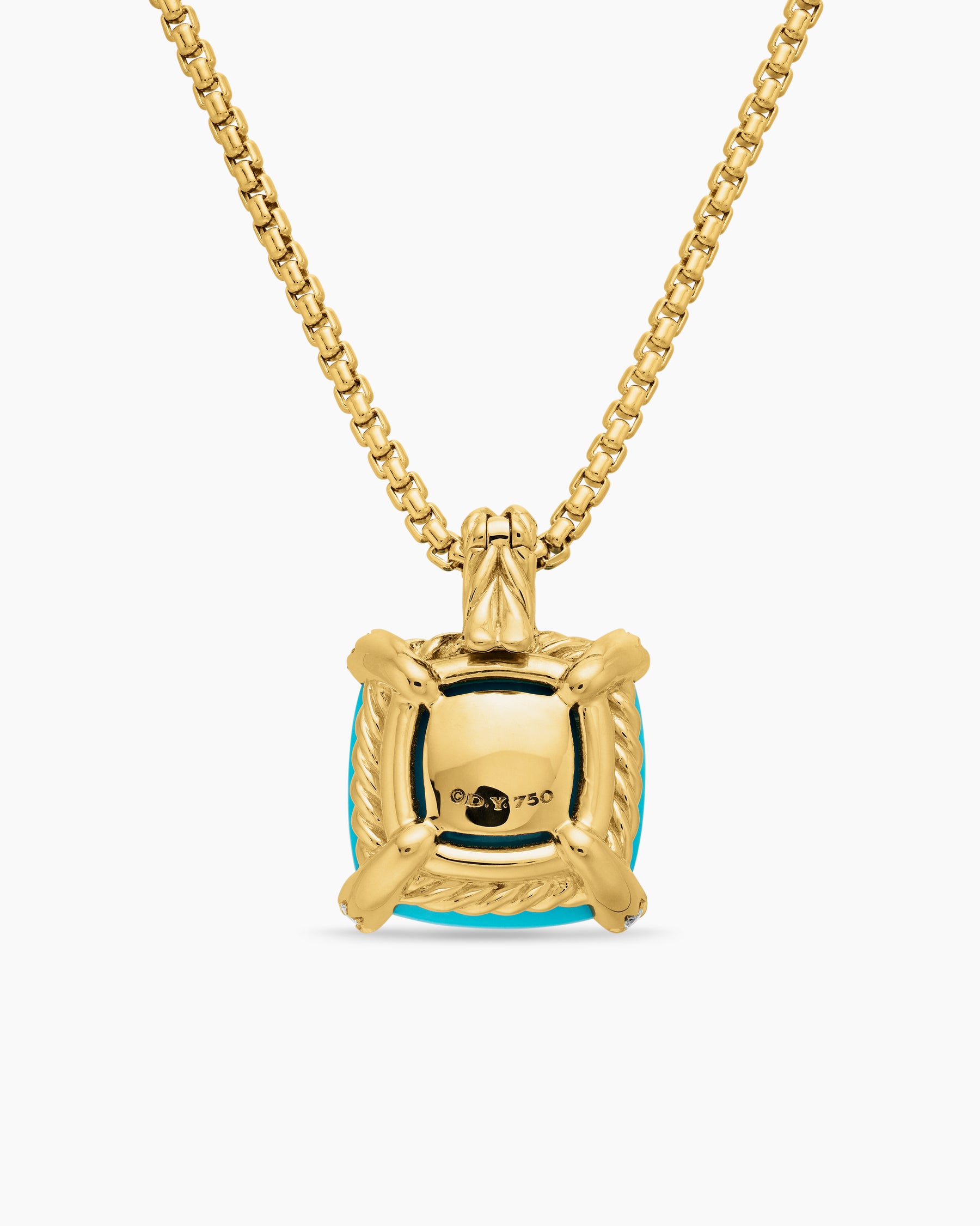 Chatelaine Pendant Necklace in 18K Yellow Gold with Turquoise and Diamonds, 14mm - Image 4