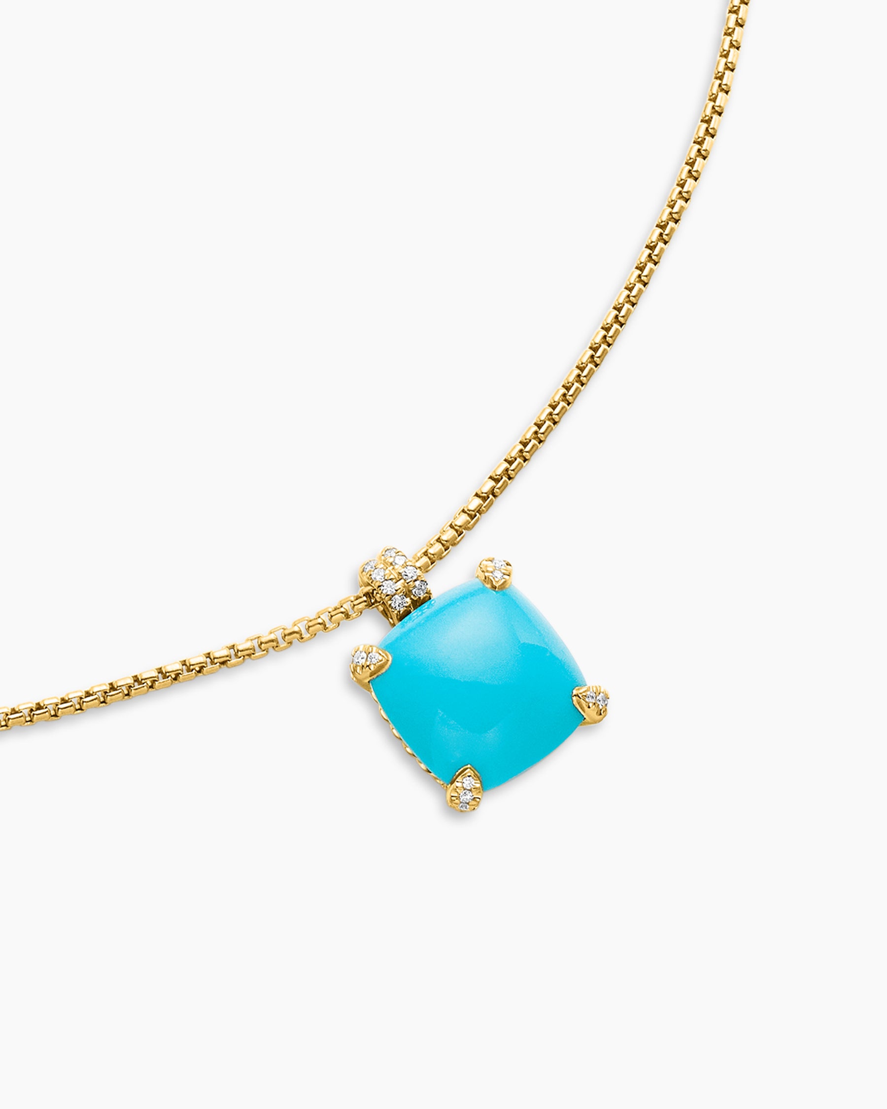 Chatelaine Pendant Necklace in 18K Yellow Gold with Turquoise and Diamonds, 14mm - Image 5