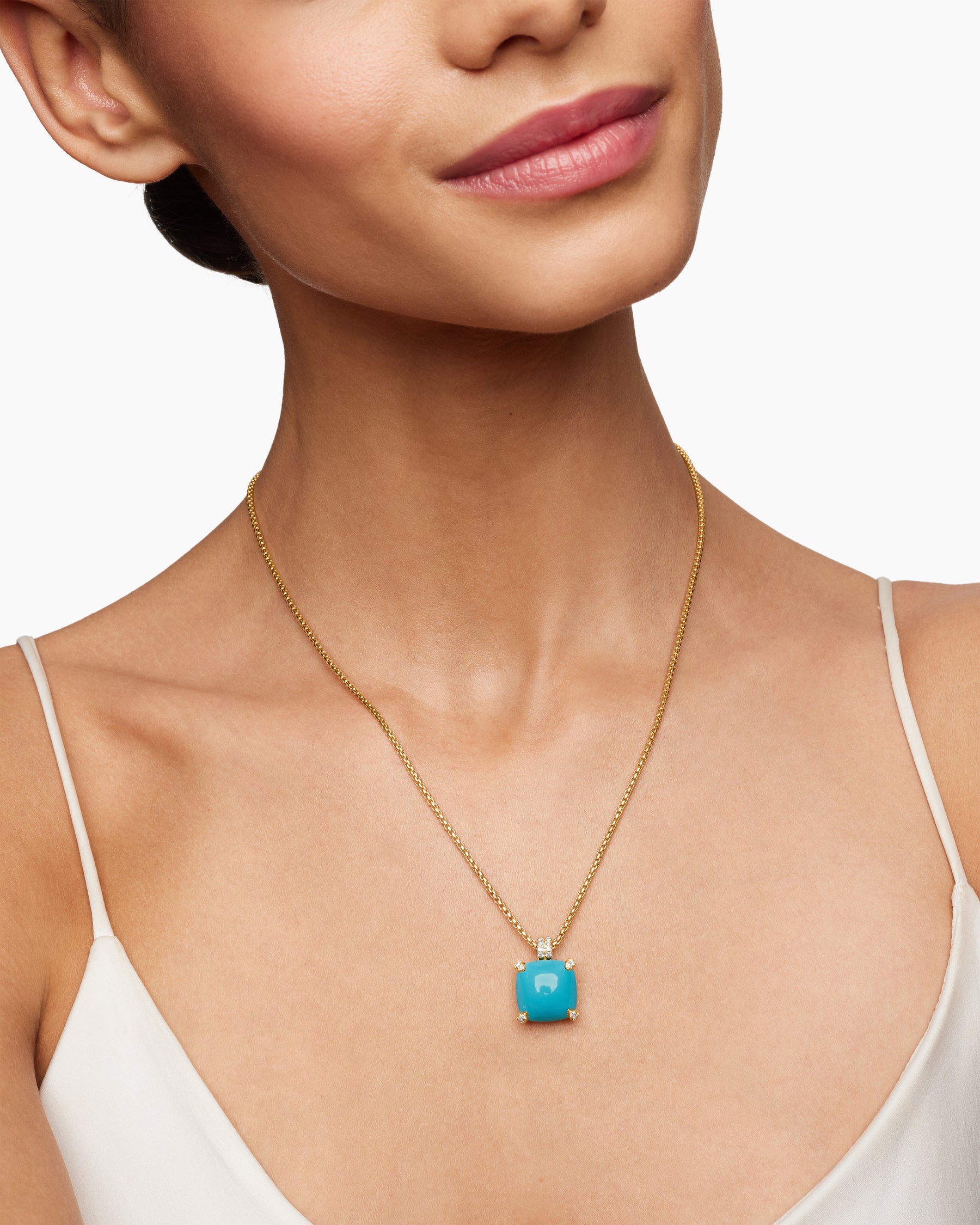 Chatelaine Pendant Necklace in 18K Yellow Gold with Turquoise and Diamonds, 14mm - Image 6