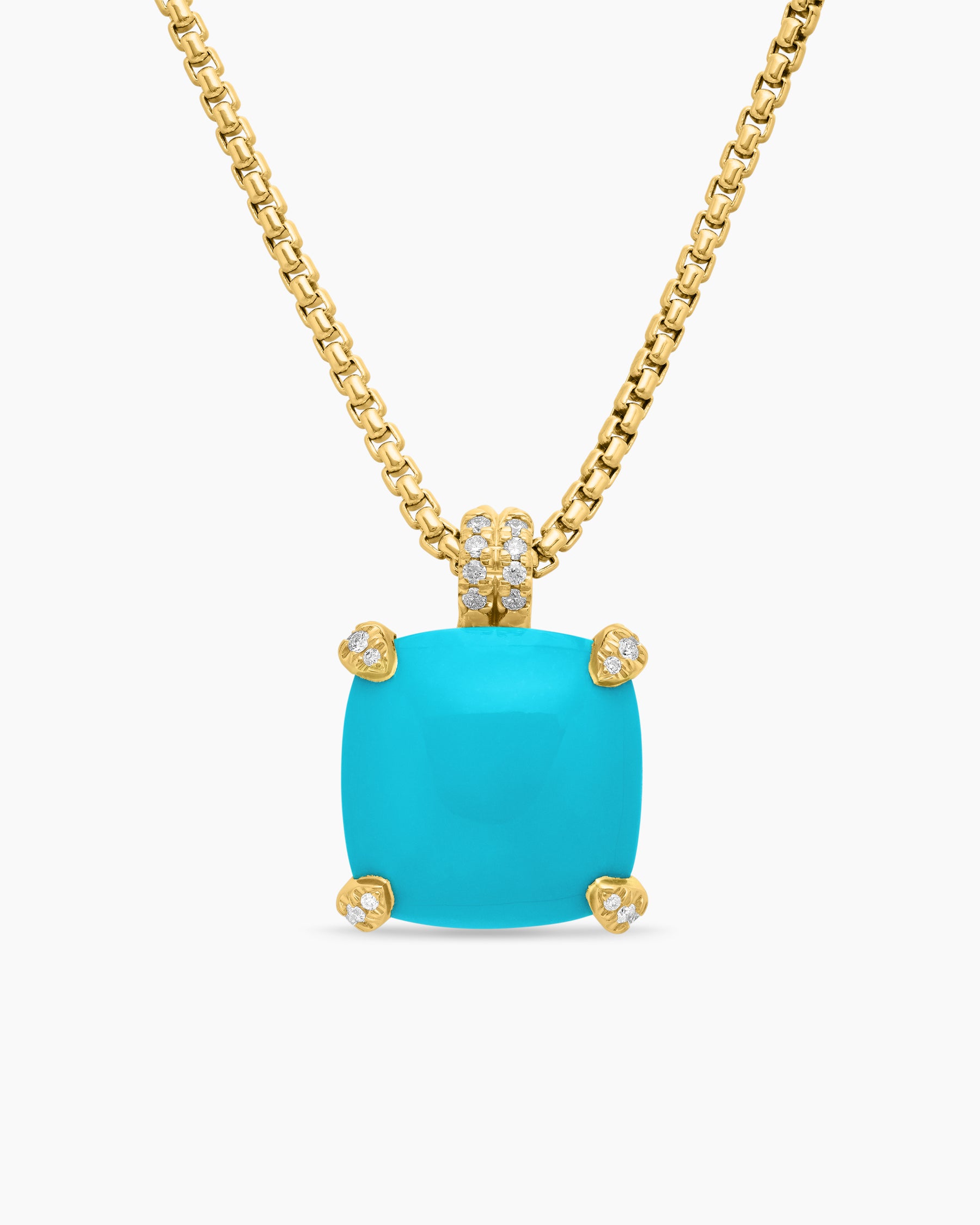 Chatelaine Pendant Necklace in 18K Yellow Gold with Turquoise and Diamonds, 14mm