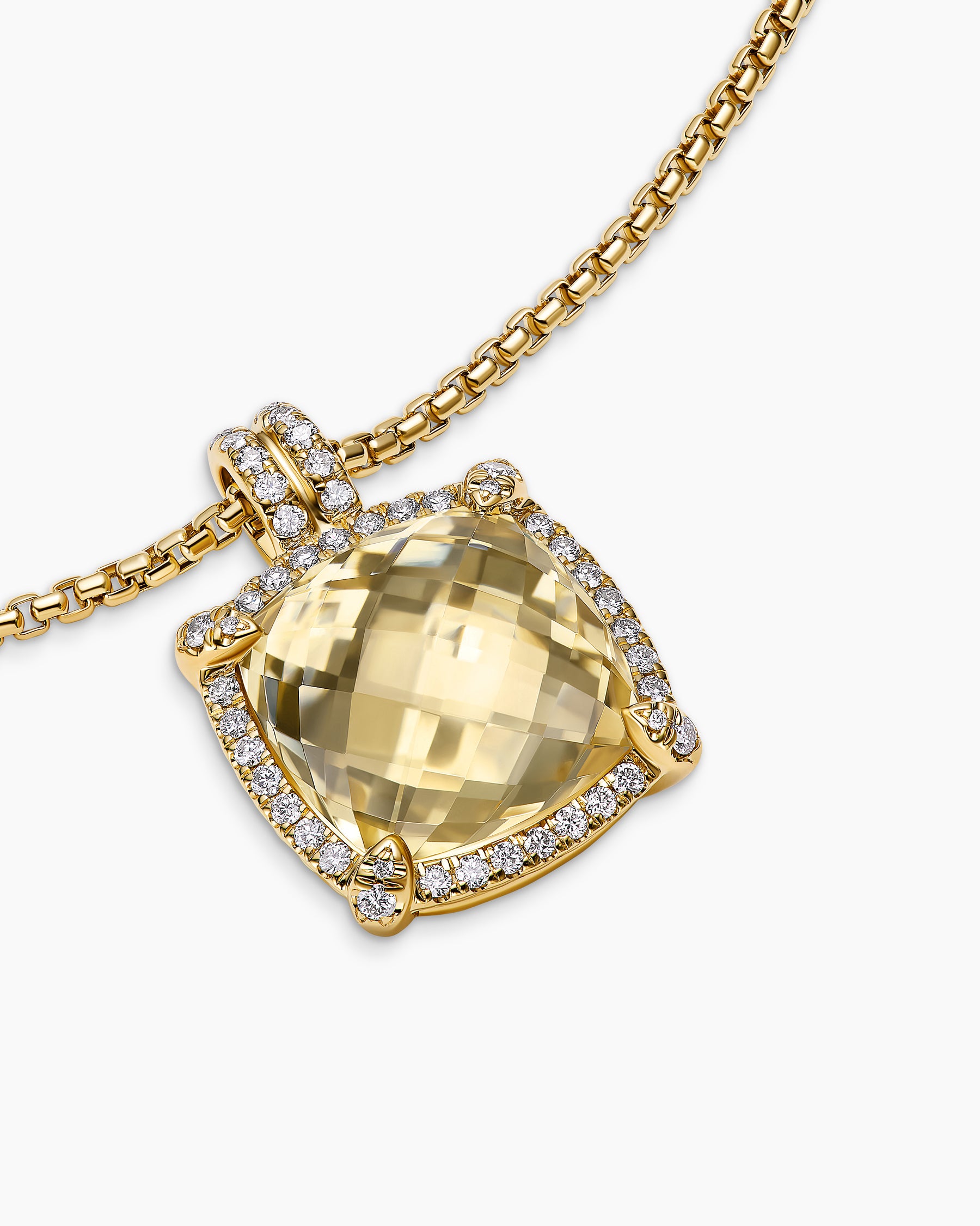 Chatelaine Pavé Bezel Pendant Necklace in 18K Yellow Gold with Champagne Citrine and Diamonds, 14mm - Image 5