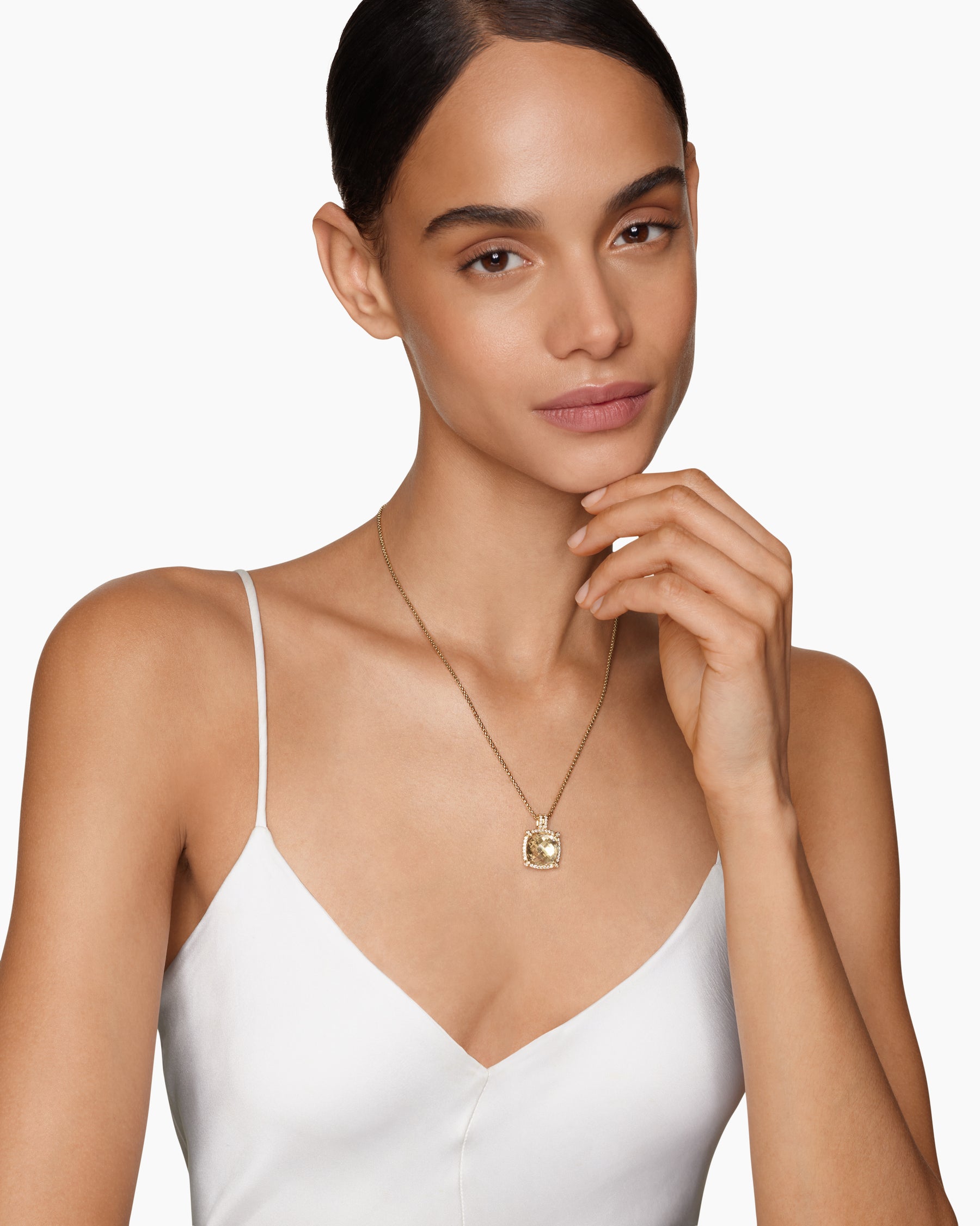 Alternative view of Chatelaine Pavé Bezel Pendant Necklace in 18K Yellow Gold with Champagne Citrine and Diamonds, 14mm