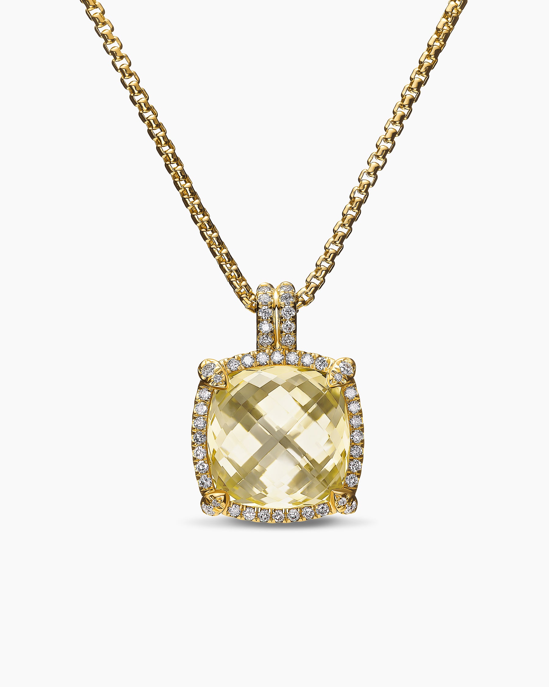 Chatelaine Pavé Bezel Pendant Necklace in 18K Yellow Gold with Champagne Citrine and Diamonds, 14mm