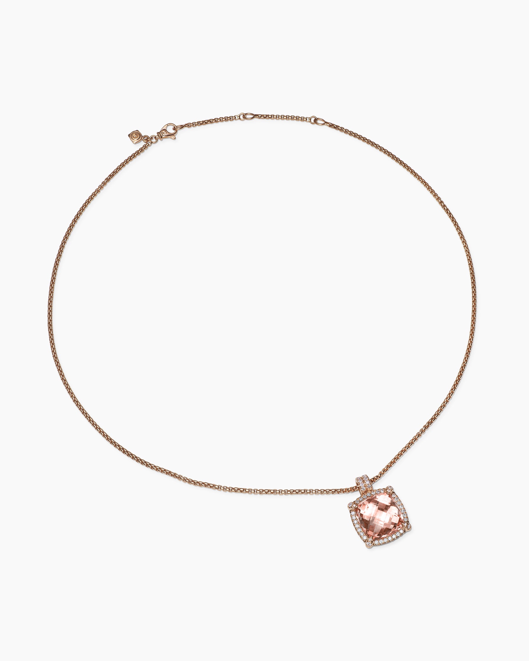 Chatelaine Pavé Bezel Pendant Necklace in 18K Rose Gold with Morganite and Diamonds, 14mm - Image 3