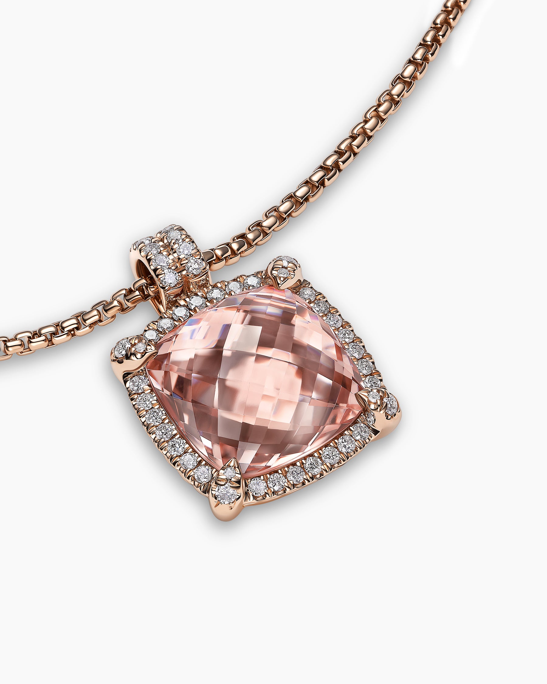Chatelaine Pavé Bezel Pendant Necklace in 18K Rose Gold with Morganite and Diamonds, 14mm - Image 5