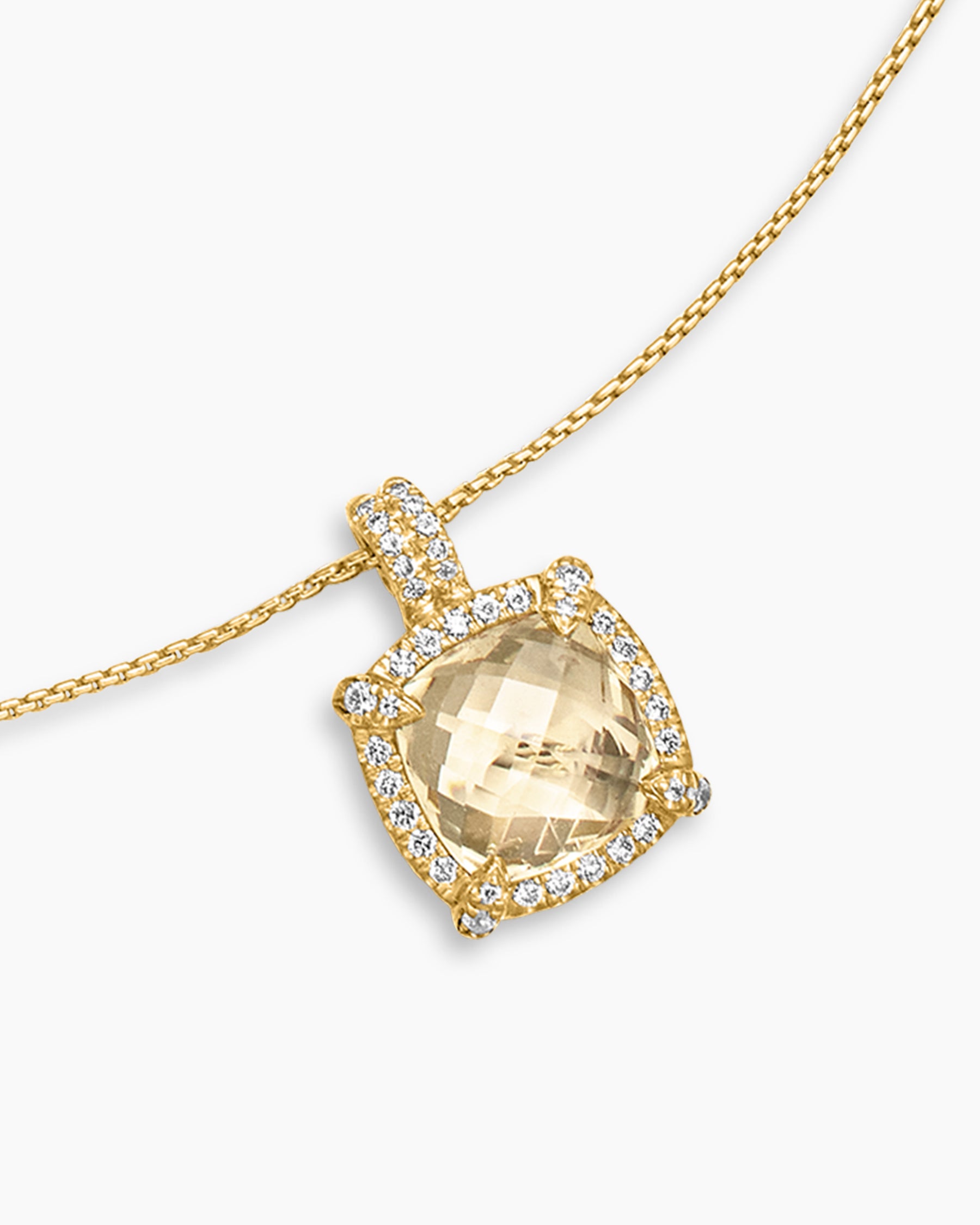 Chatelaine Pavé Bezel Pendant Necklace in 18K Yellow Gold with Champagne Citrine and Diamonds, 9mm - Image 5