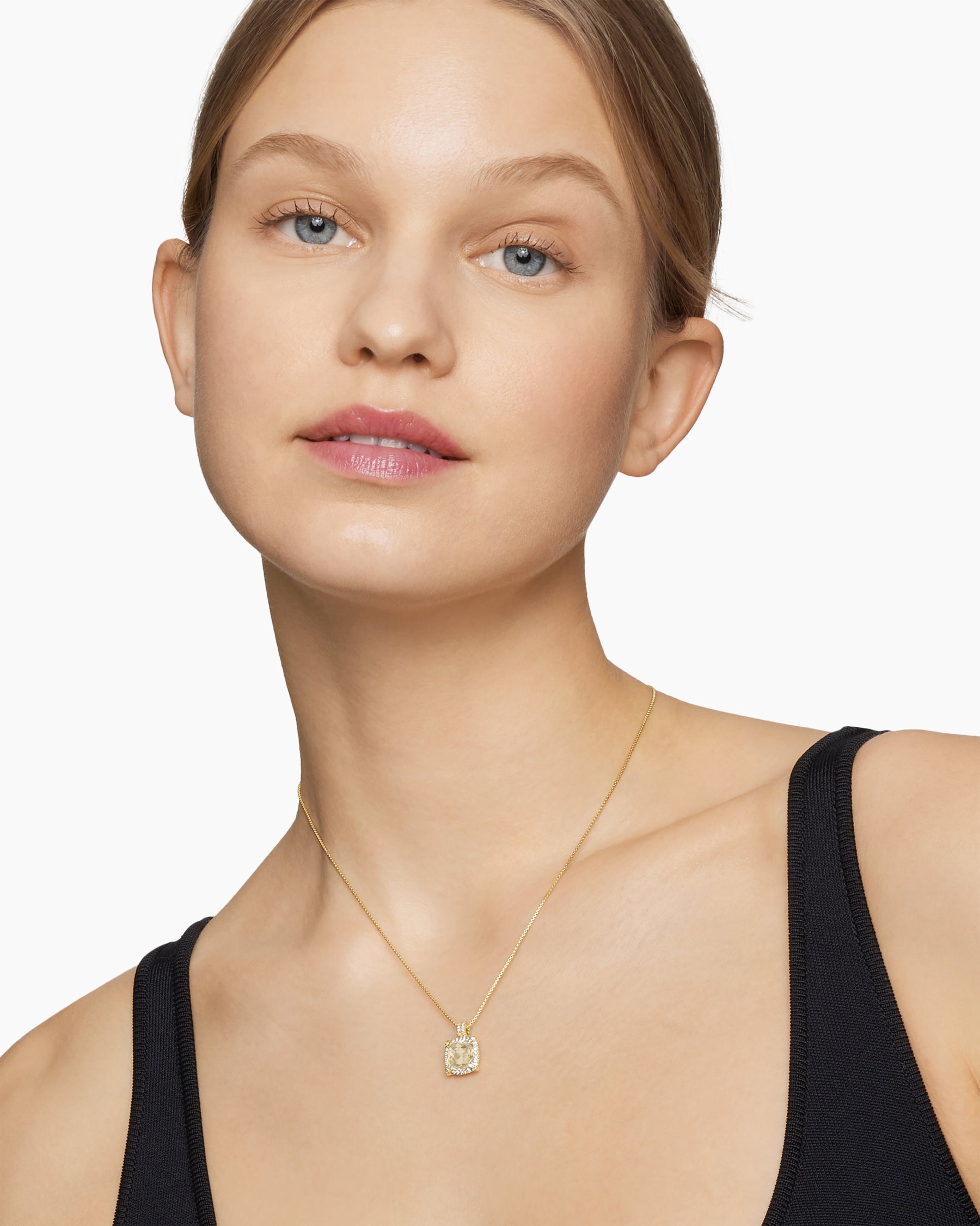 Alternative view of Chatelaine Pavé Bezel Pendant Necklace in 18K Yellow Gold with Champagne Citrine and Diamonds, 9mm