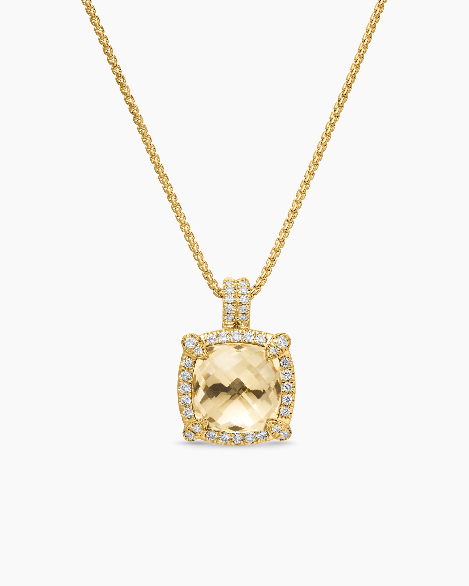 Chatelaine Pavé Bezel Pendant Necklace in 18K Yellow Gold with Champagne Citrine and Diamonds, 9mm
