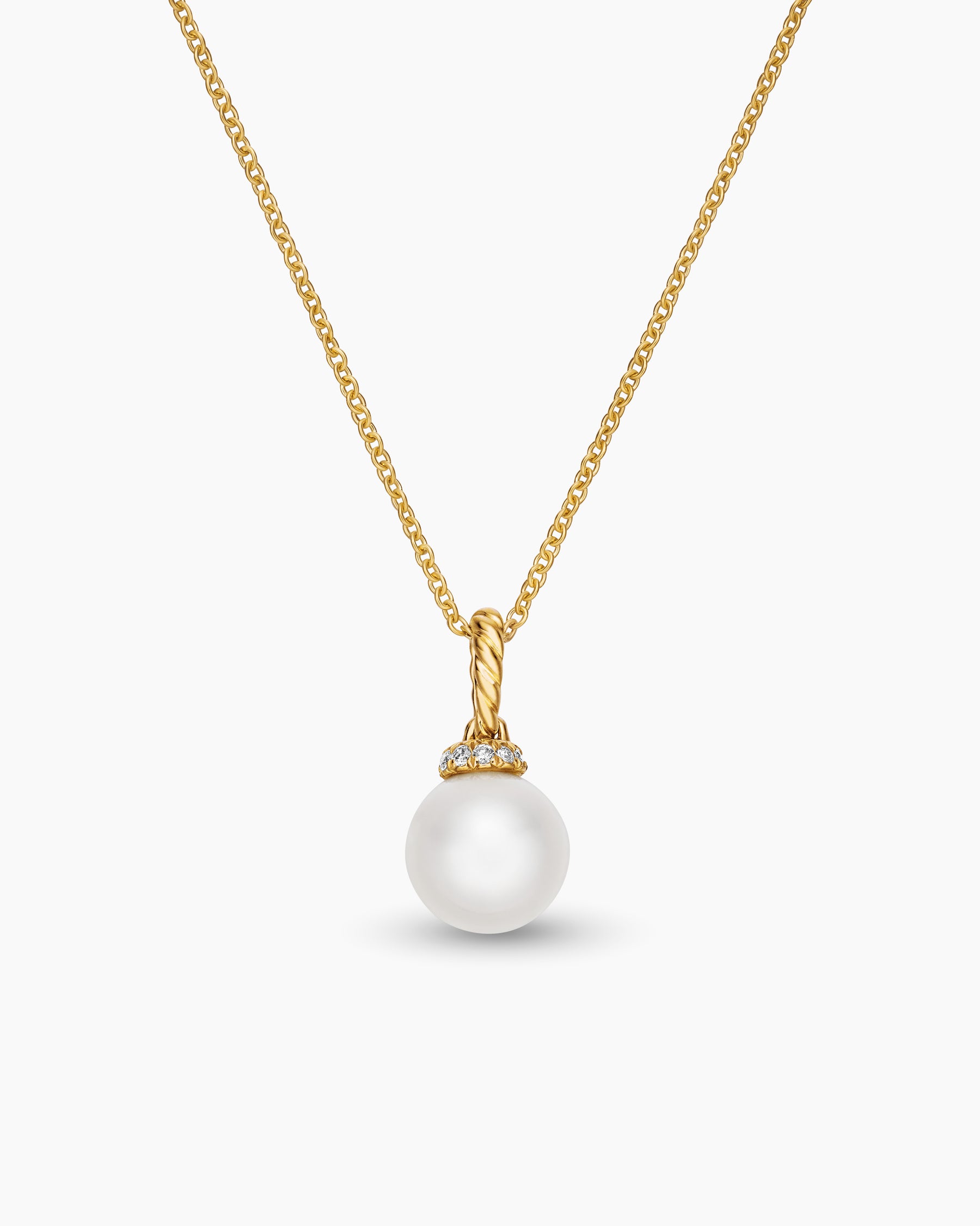 Solari Pendant Necklace in 18K Yellow Gold with Pearl and Diamonds, 8mm